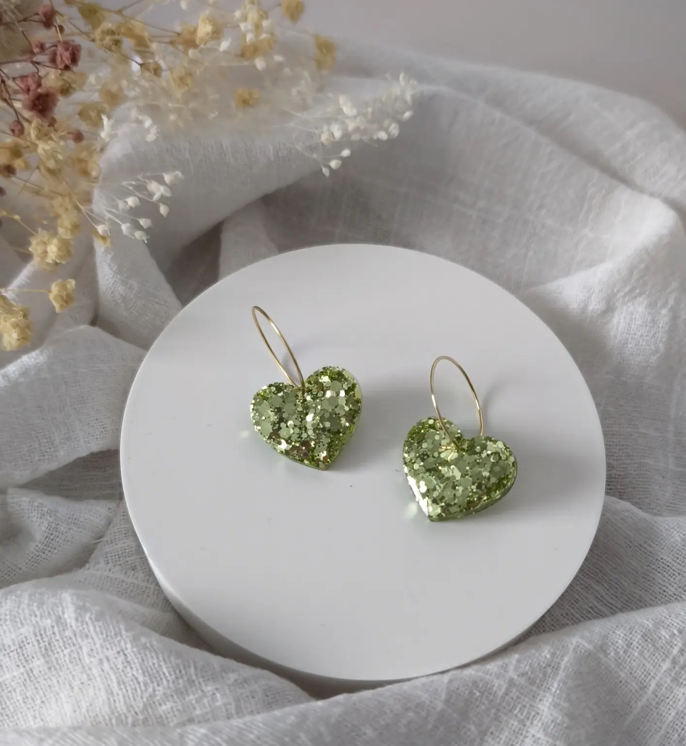 Lemon heart glitter hoop earrings