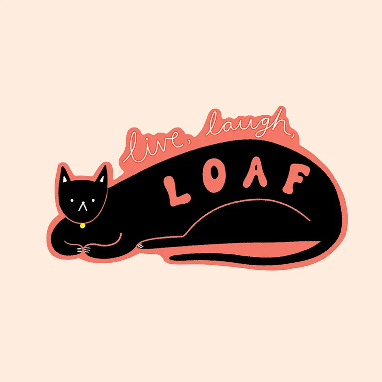 Live Laugh Loaf Cat Sticker | Cute Black Cat Die Cut Sticker