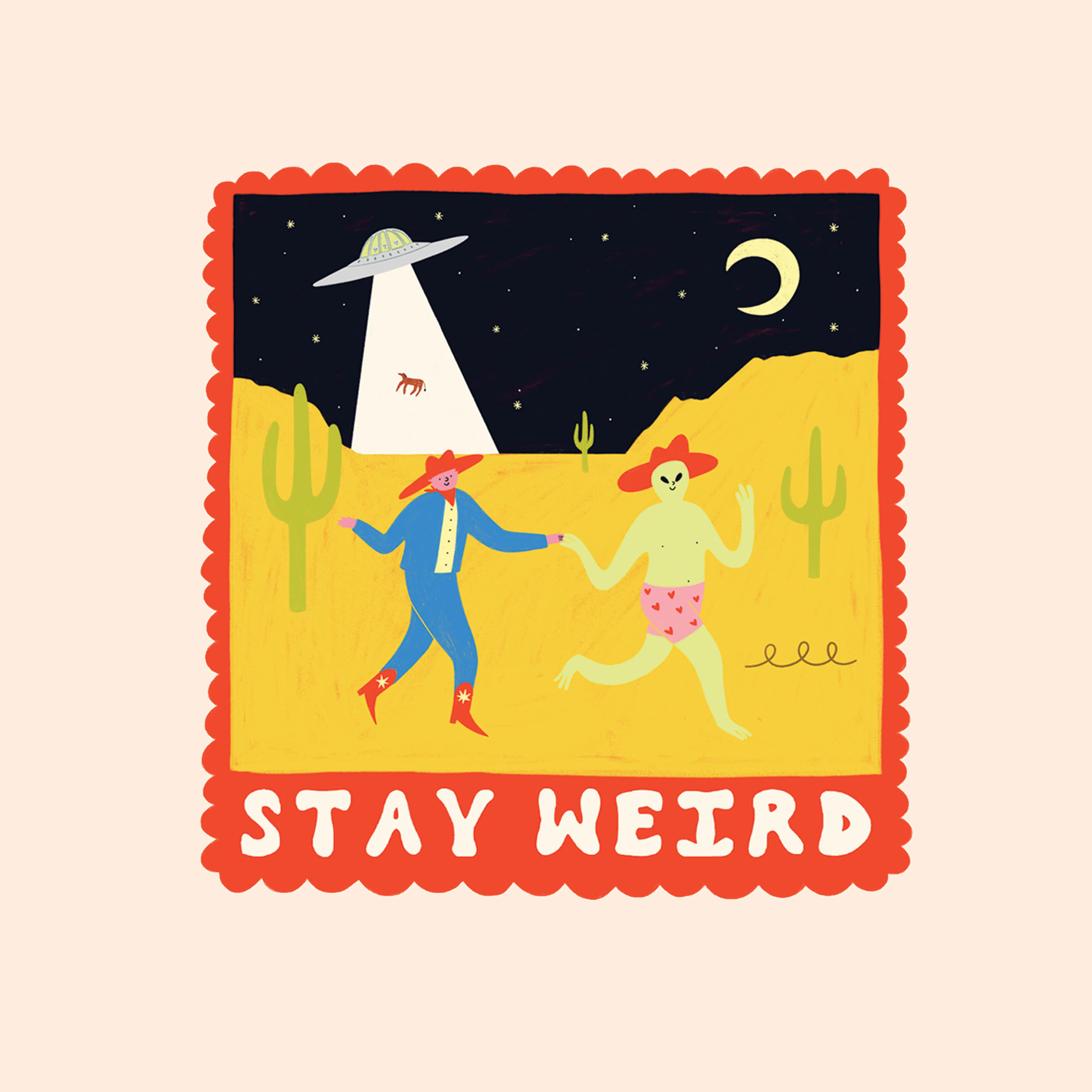 Stay Weird Sticker | Alien UFO Vinyl Sticker | Cowboy