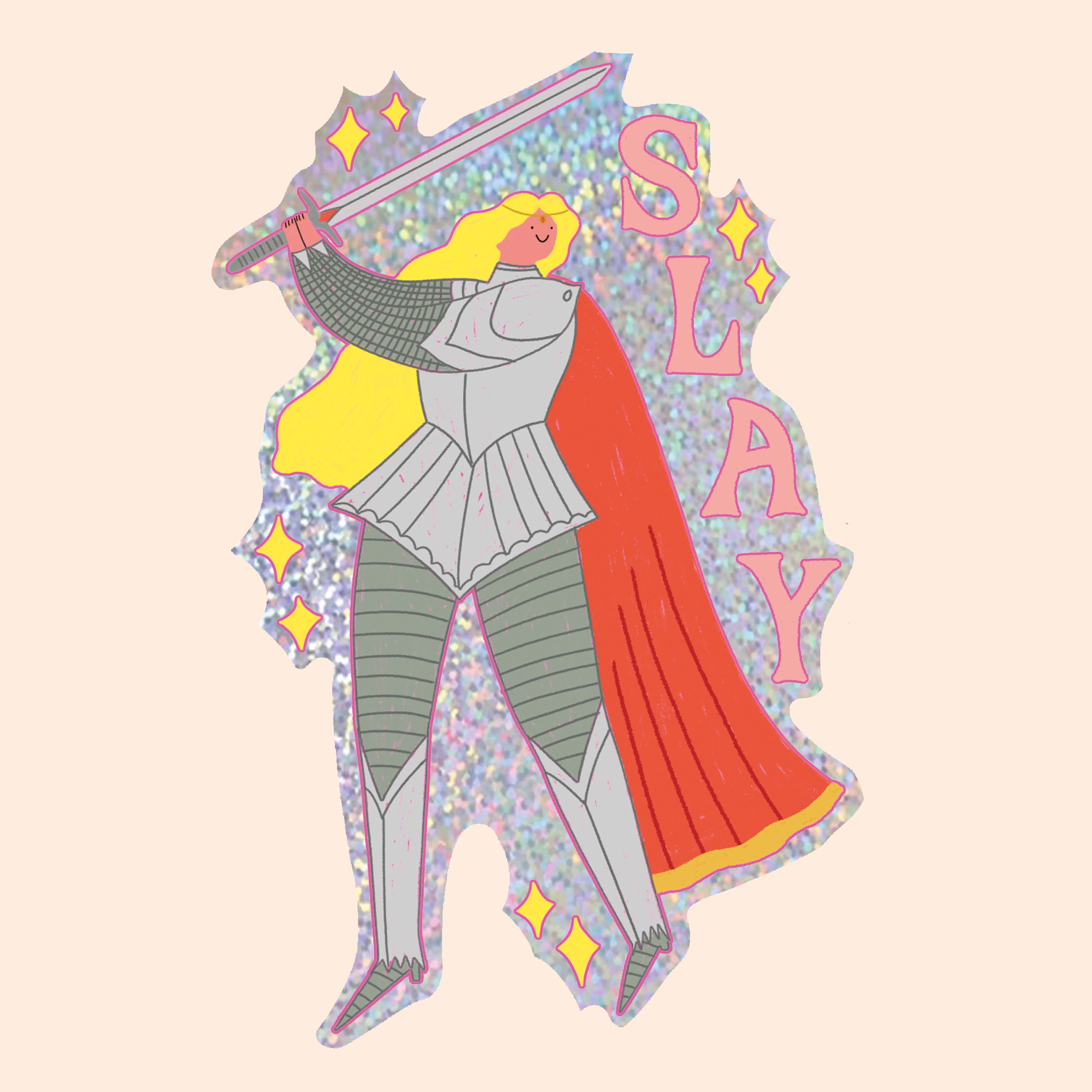 Slay Fantasy Girl Glitter Sticker | Knight Sticker | Kindle