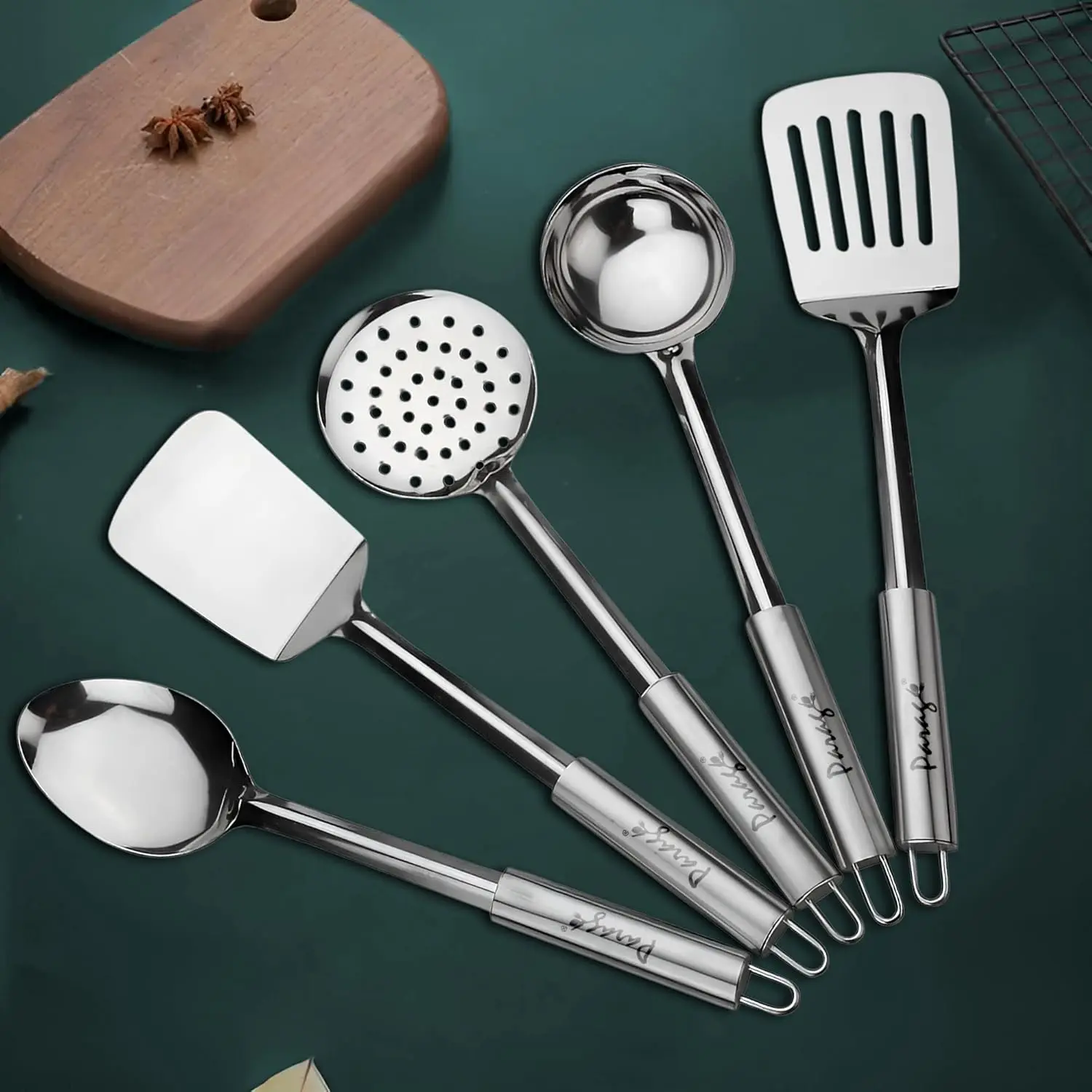 Stainless Steel Pipe Handle Kitchen Tool Set – 5-Piece Cooking Utensil Set – Ergonomic Design, 35cm