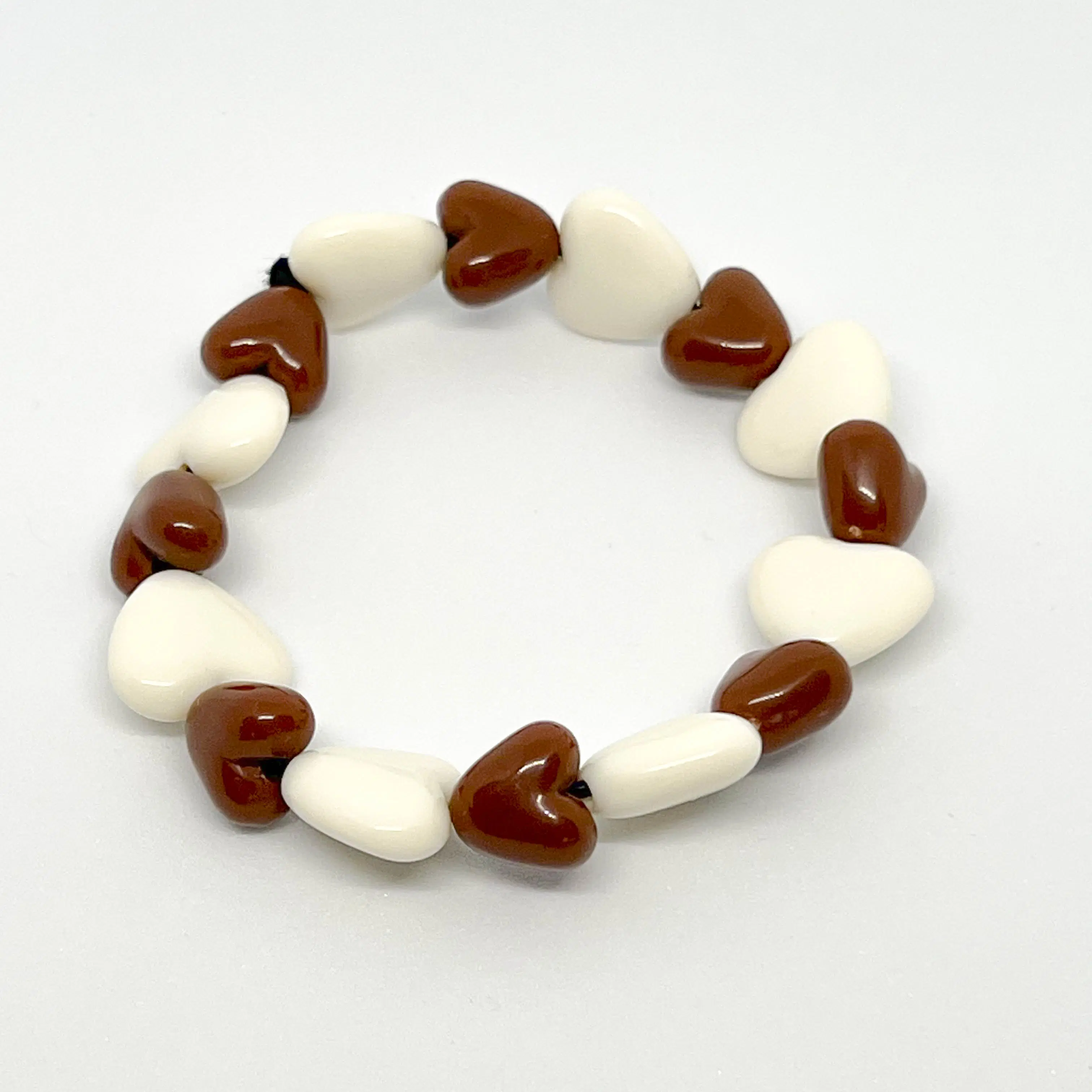 Bracelet - Ecru & Brown Hearts