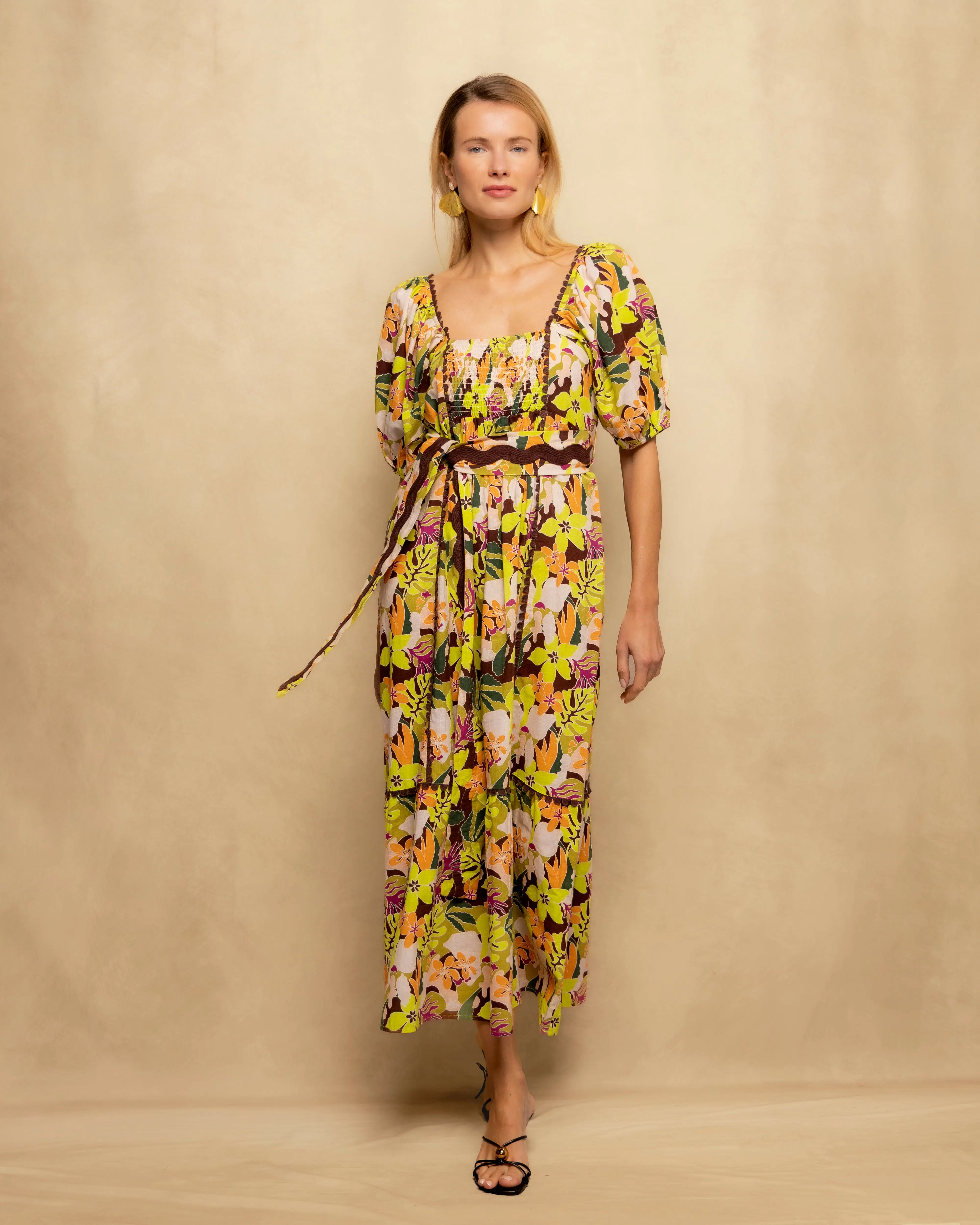 Vestido Largo Manga Abullonada Olivia