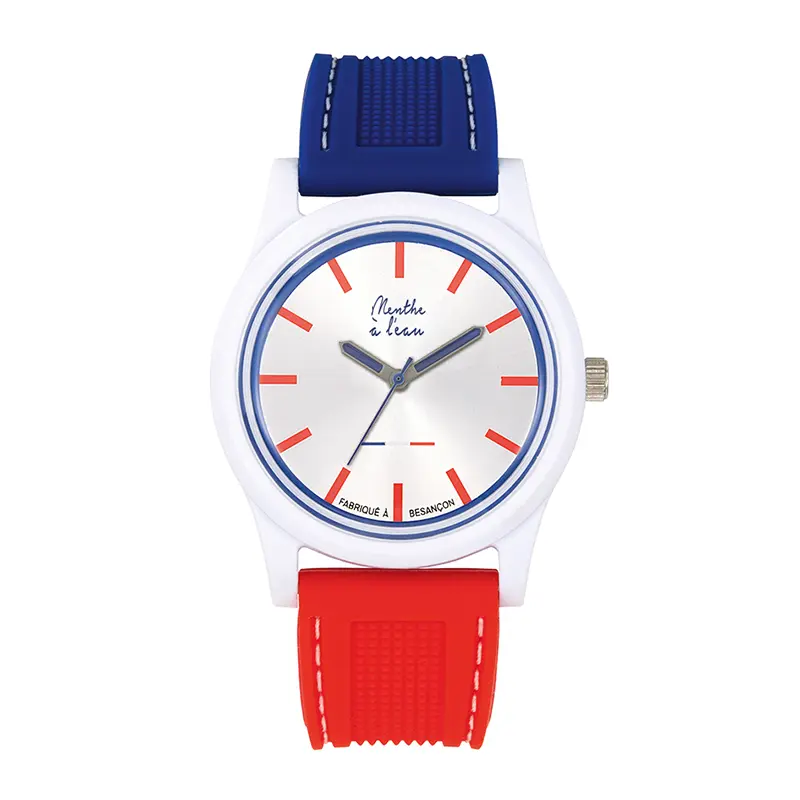 Unisex-Uhr La Tricolore mit weißem Gehäuse und blau/rotem Silikonarmband