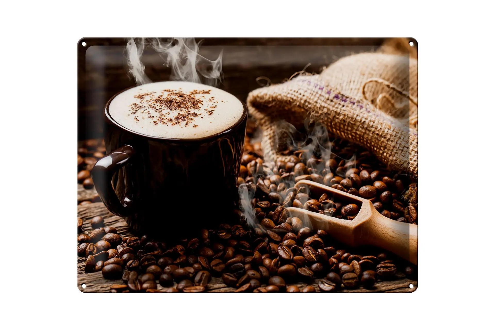 Metal sign "Drinking" 30x40 cm, steaming coffee and coffee beans, decorative sign