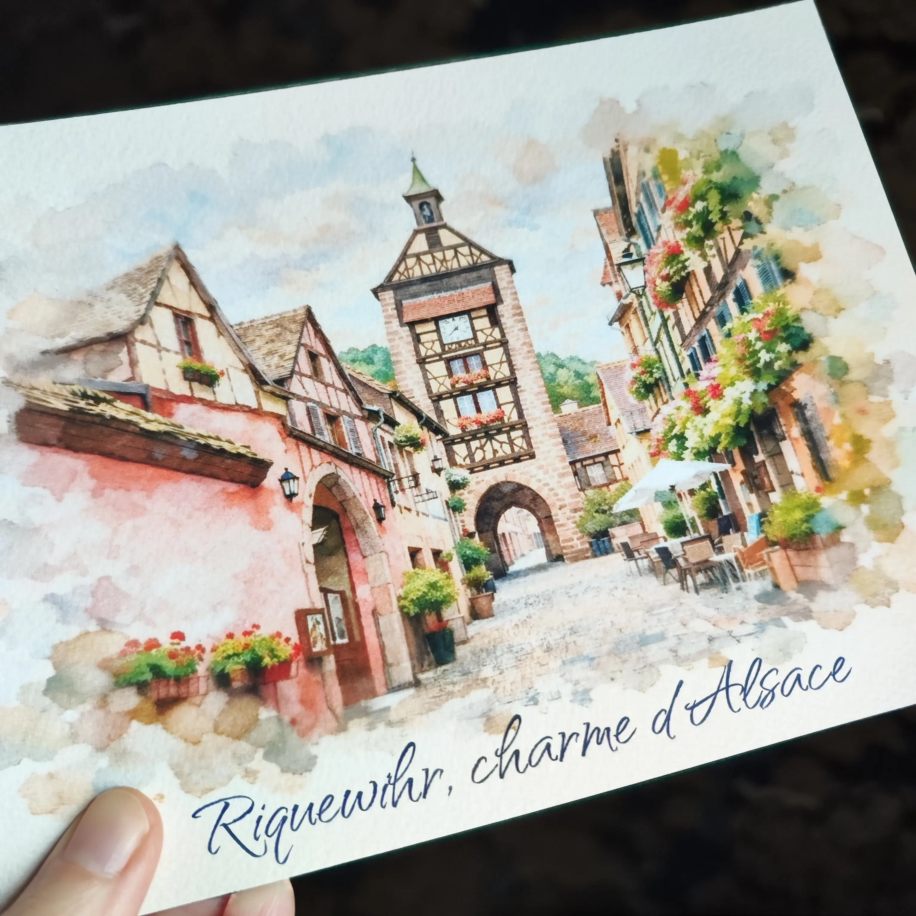 Art Postcard from Photo - Custom Watercolor Style European Town Print – Art Poster for Souvenir Shops | personalisierte Stadtansicht im Aquarellstil