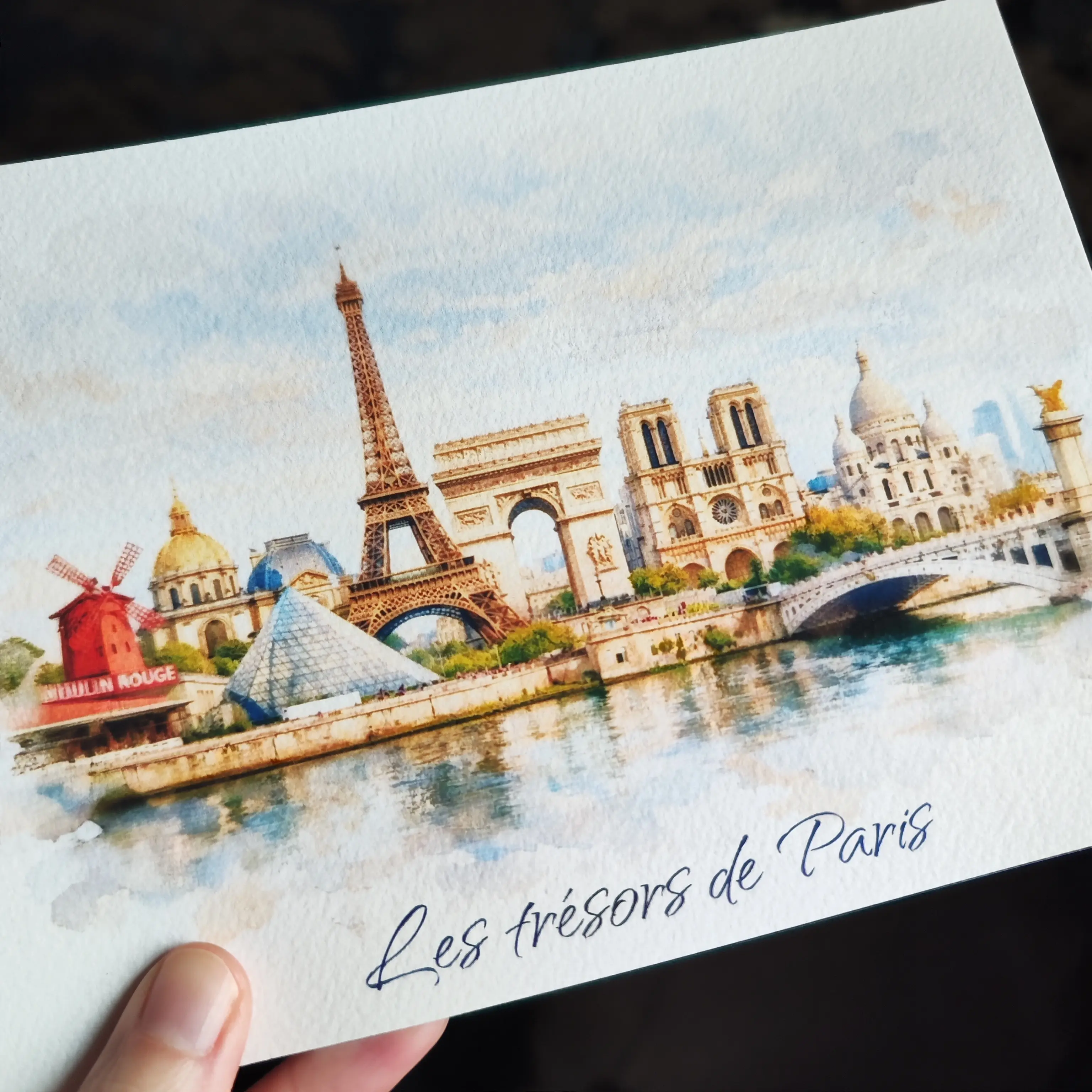 Art Poster - Personalized Skyline City Collage Watercolor Style Print – Art Postcard for Souvenir Shops | affiche ville personnalisé a la aquarelle