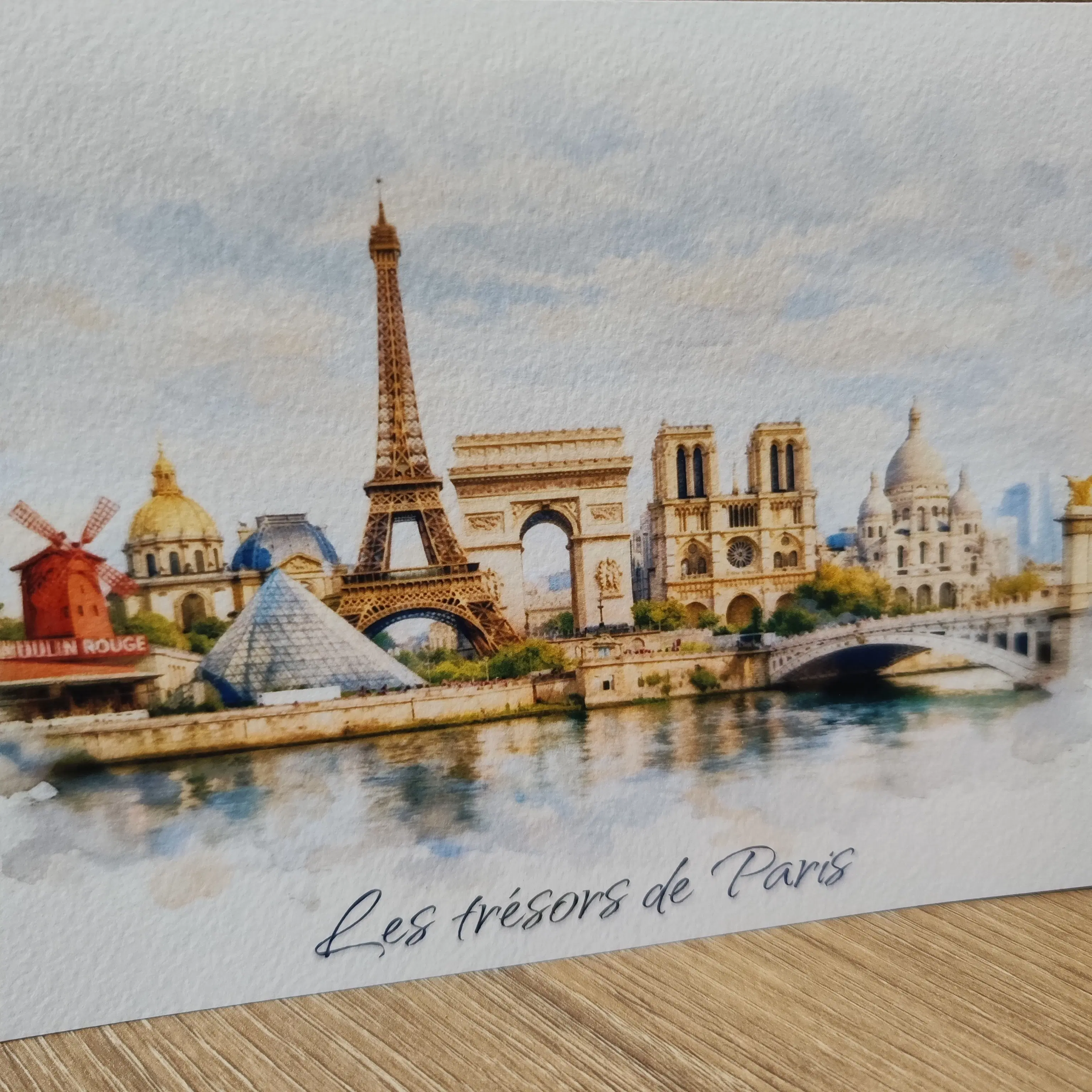 Art Poster - Paris Skyline Collage Watercolor Style Print
