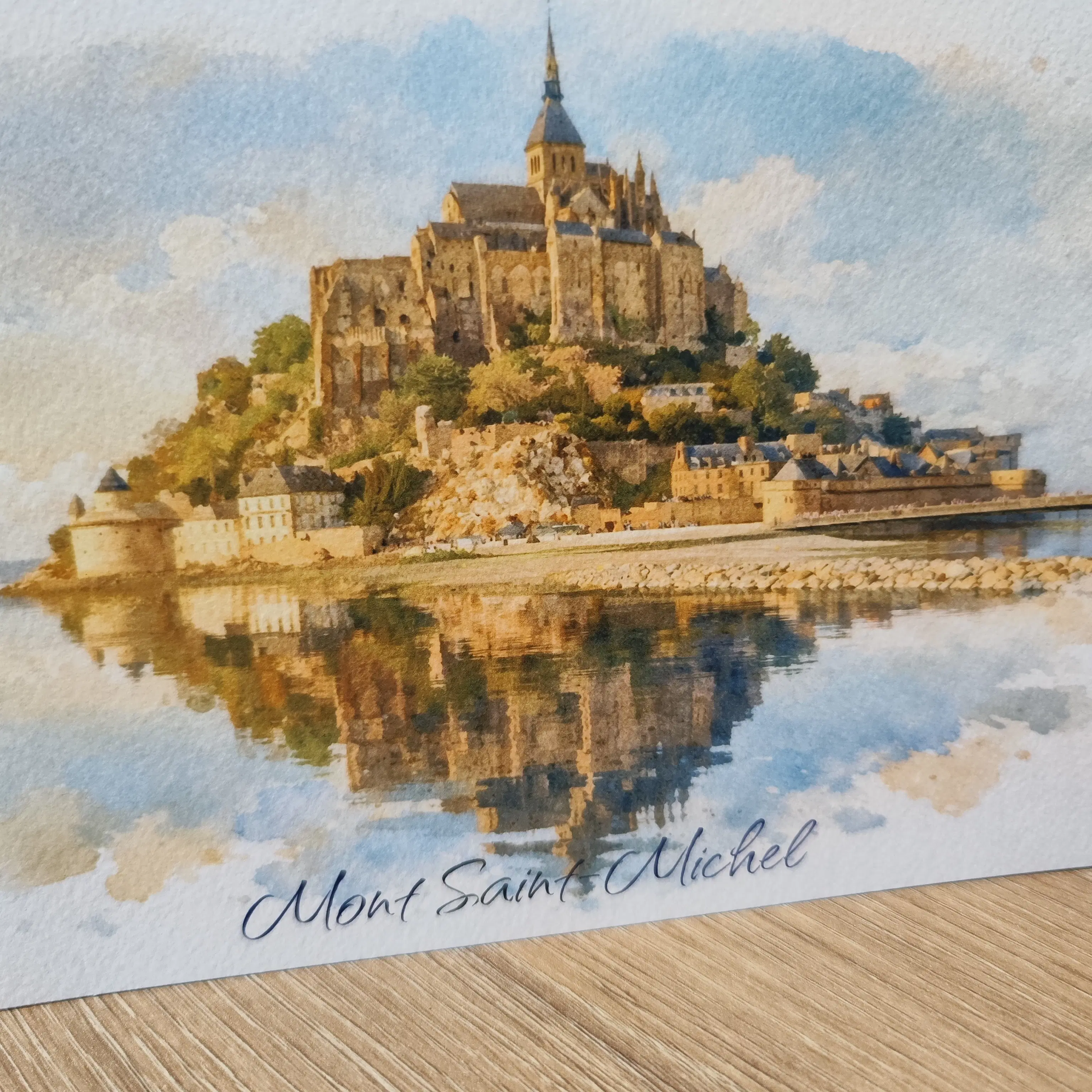 Art Poster - Mont Saint-Michel Watercolor Style Print – Art Postcard for Souvenir Shops