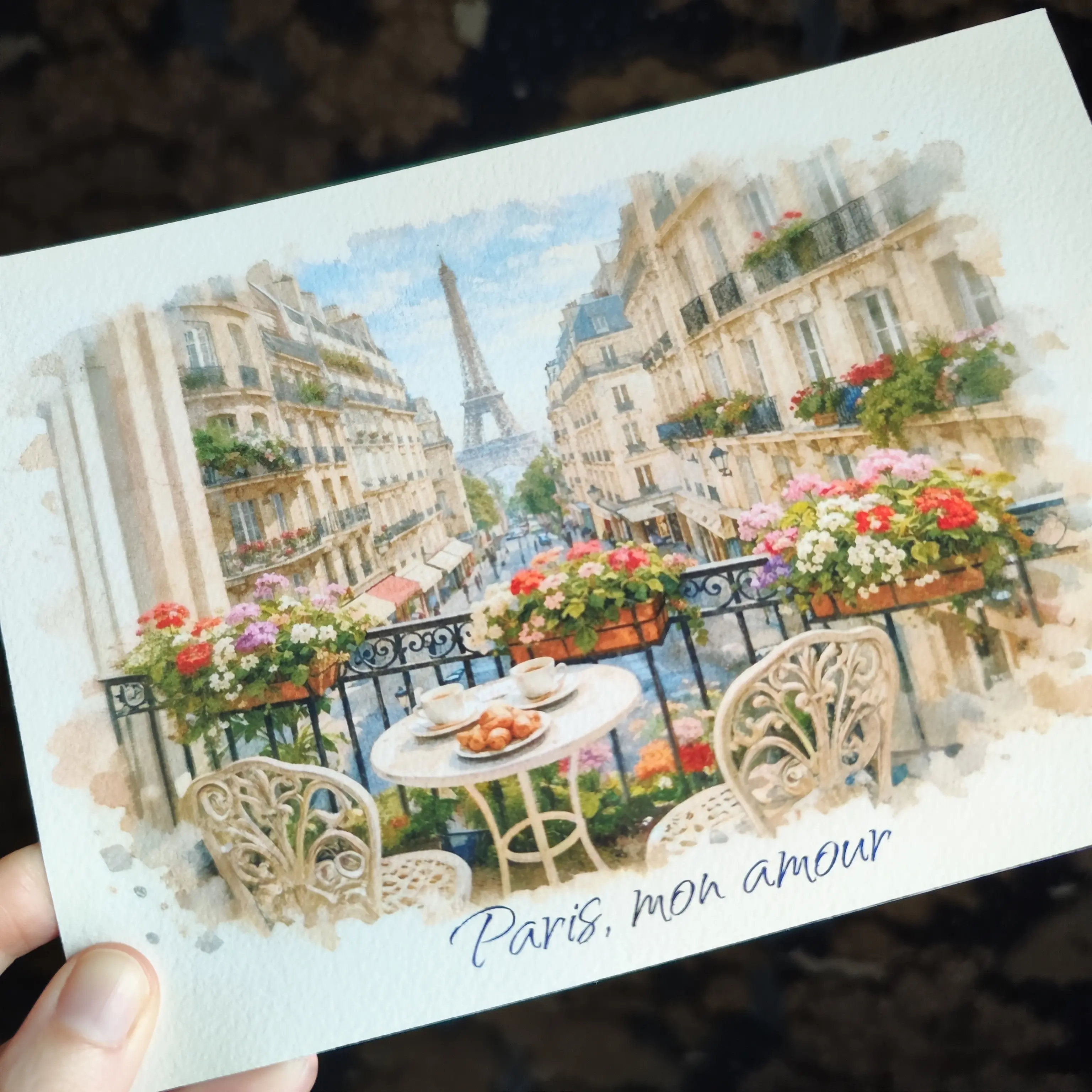 Art Postcard - Paris city view watercolor style print – Art Poster for Gift Shops A5 A4 A3
