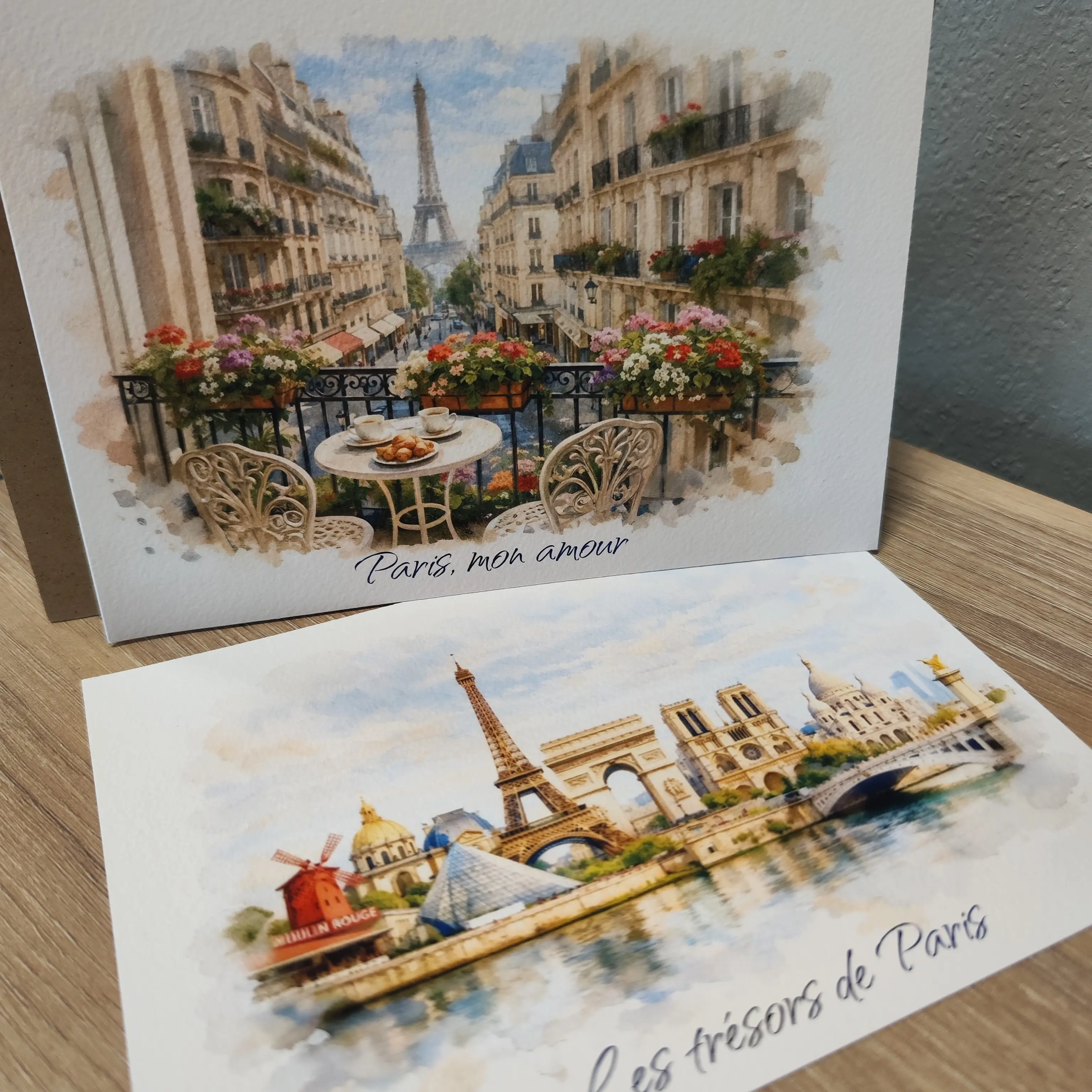 Art Postcard Set Paris Collection City Views - Watercolor Style Prints Passepartout – Art Poster for Souvenir Shops