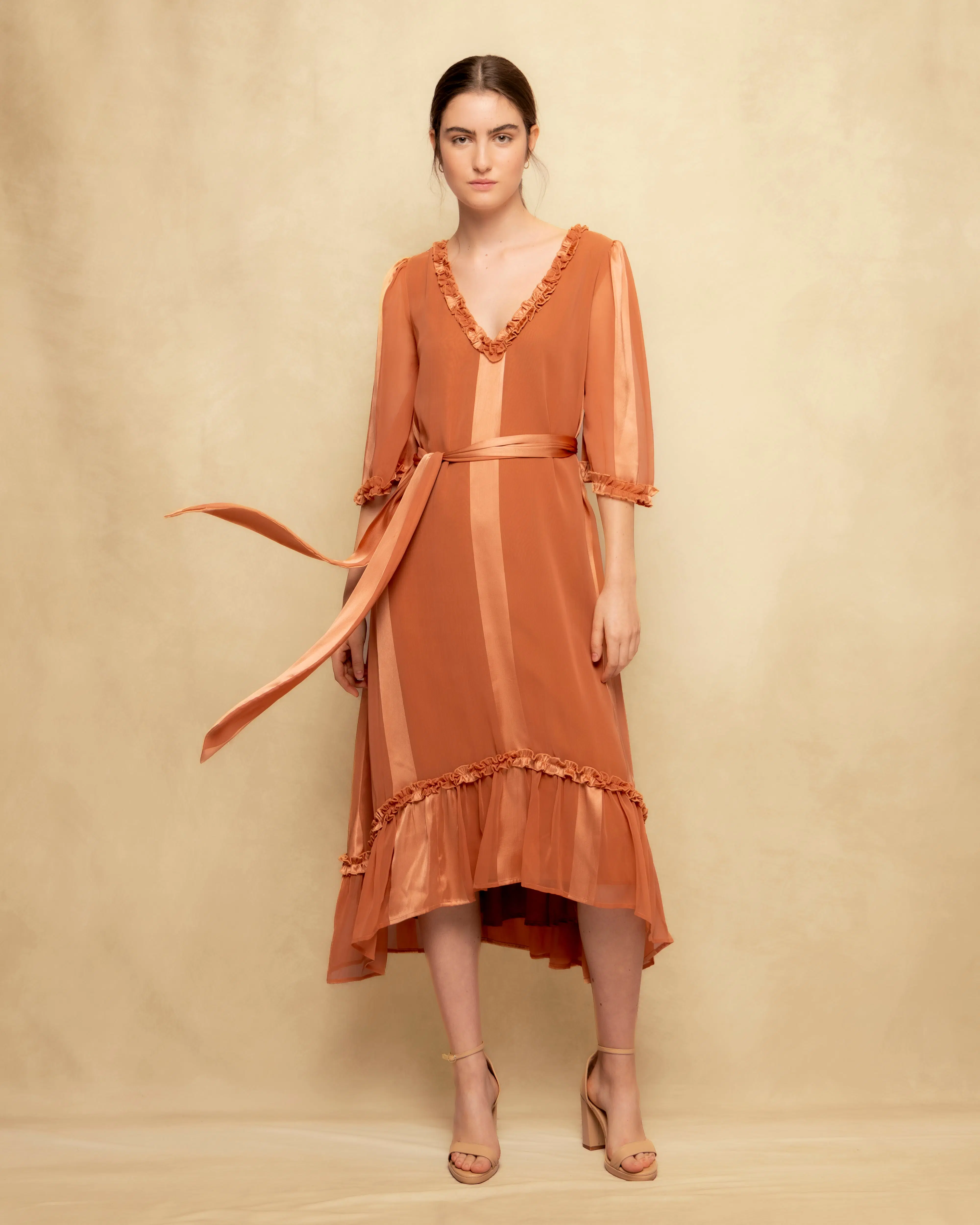 Vestido Midi Naranja Leda