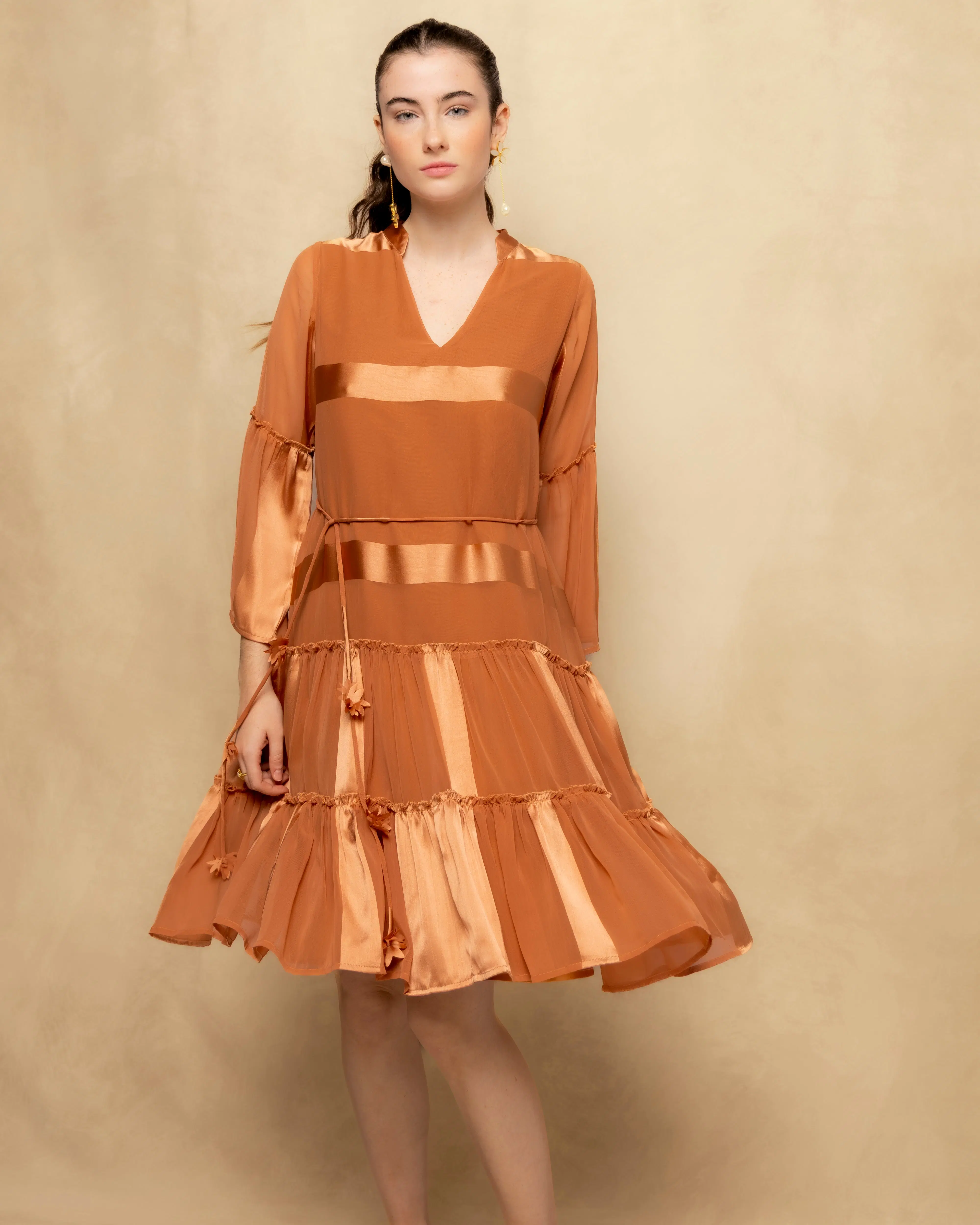 Vestido Naranja Satinado Leda