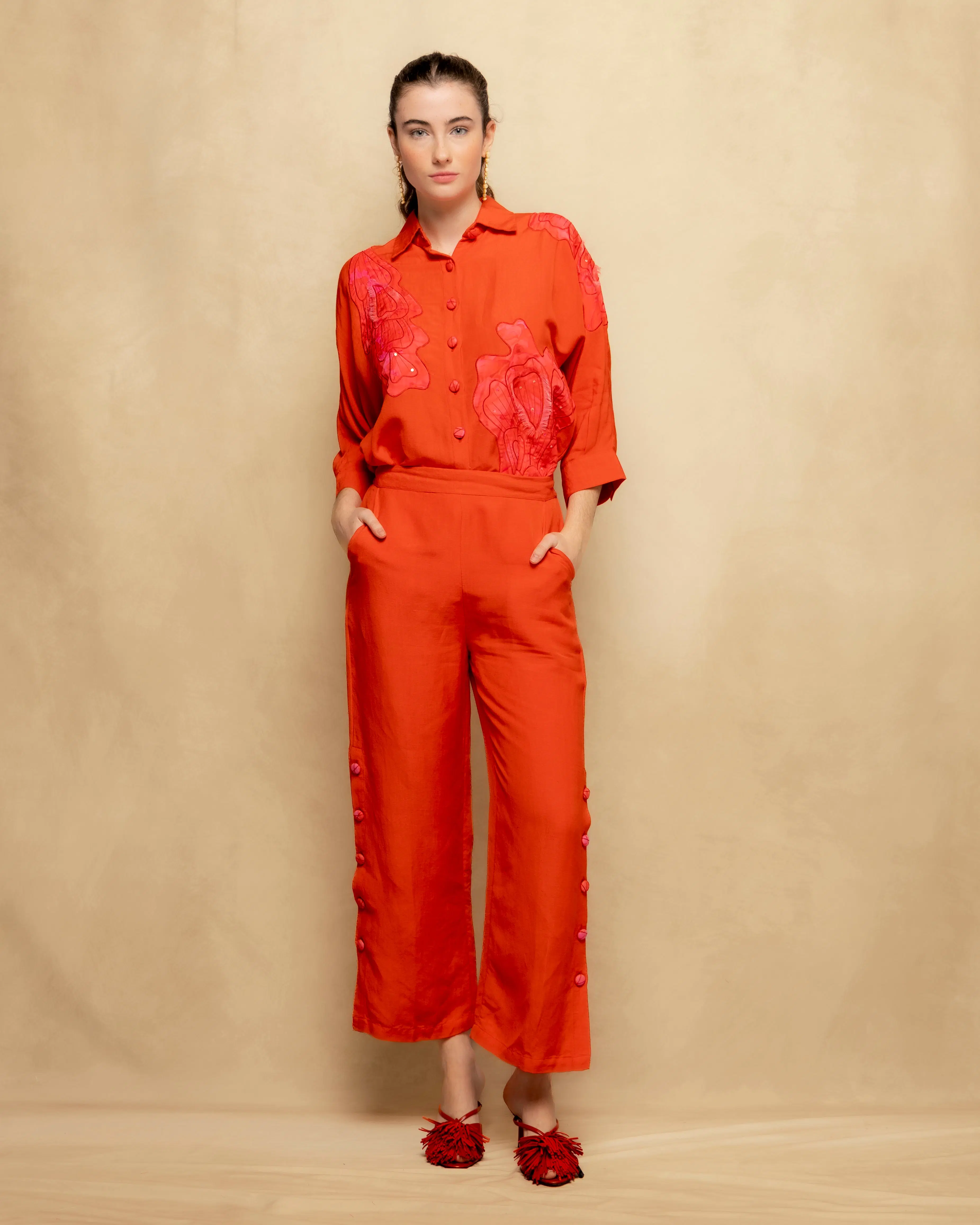 Pantalon Lino Naranja Sandra