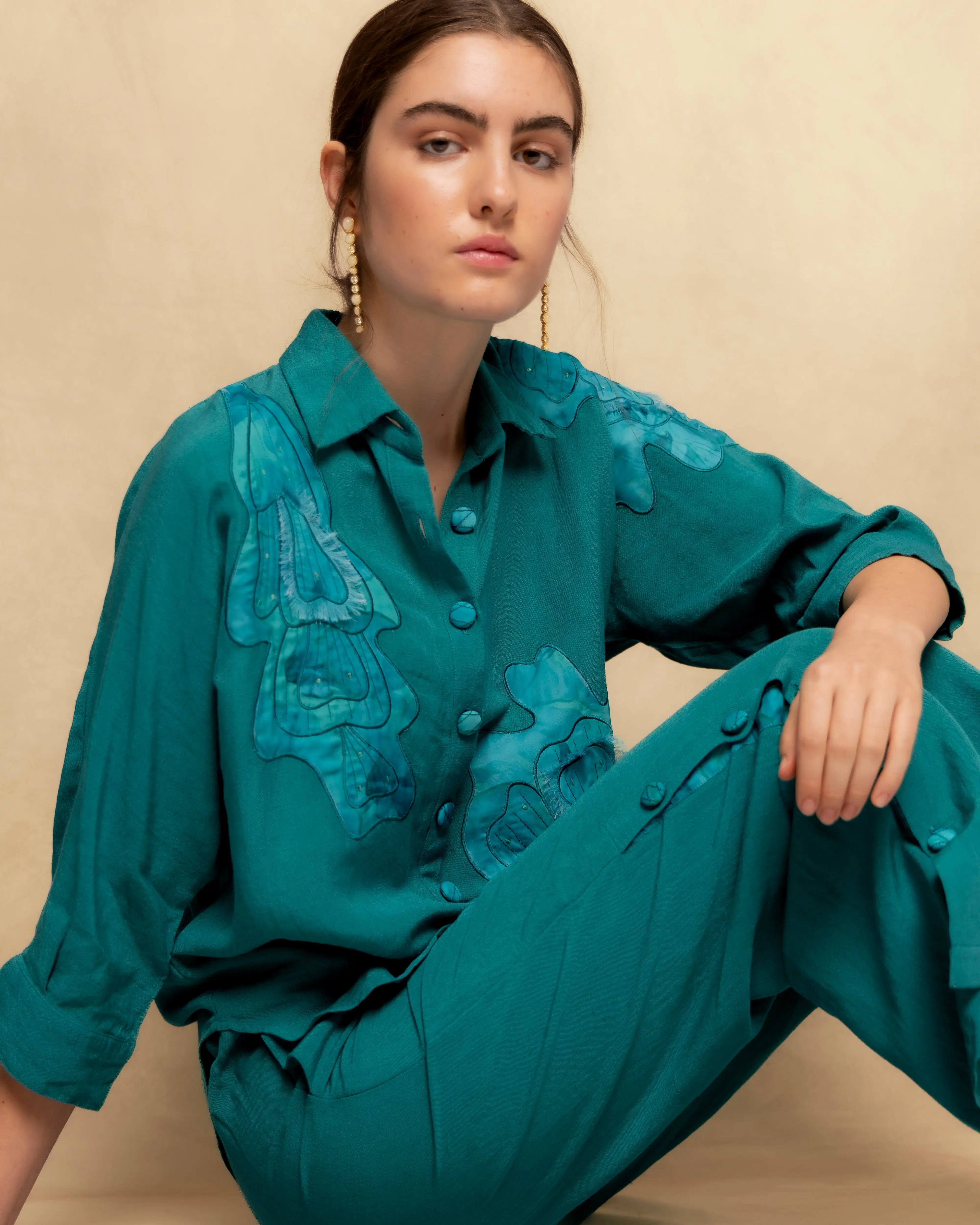 Camisa Azul Turquesa Lino Sandra
