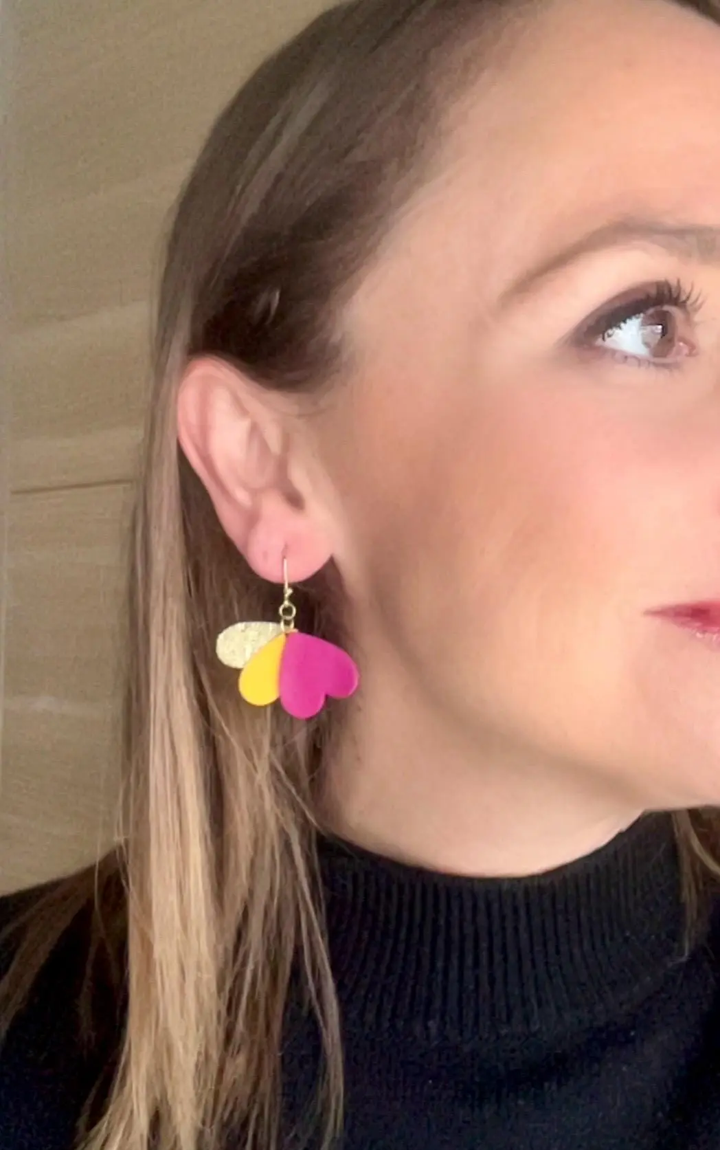 LOLA leather earrings in purple, yellow, and gold