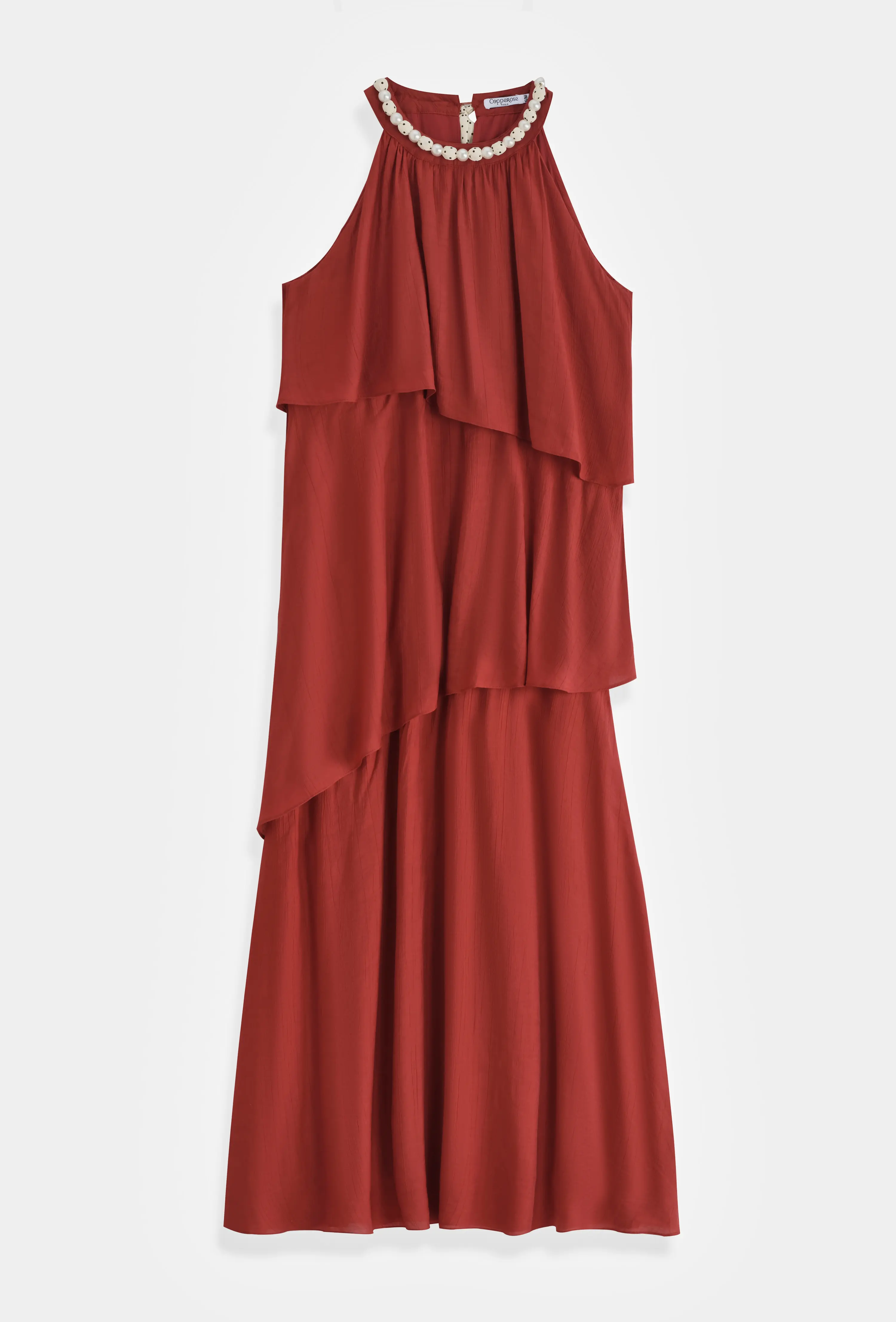 LANGES RÜSCHENKLEID UND PERLENKETTE HQ3588