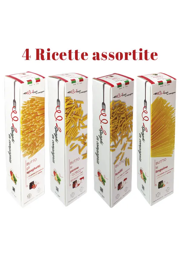 BUTTO : Idea regalo gourmet - 4 Paste italiane di alta qualità con 4 sughi tra i più famosi della cucina italiana.