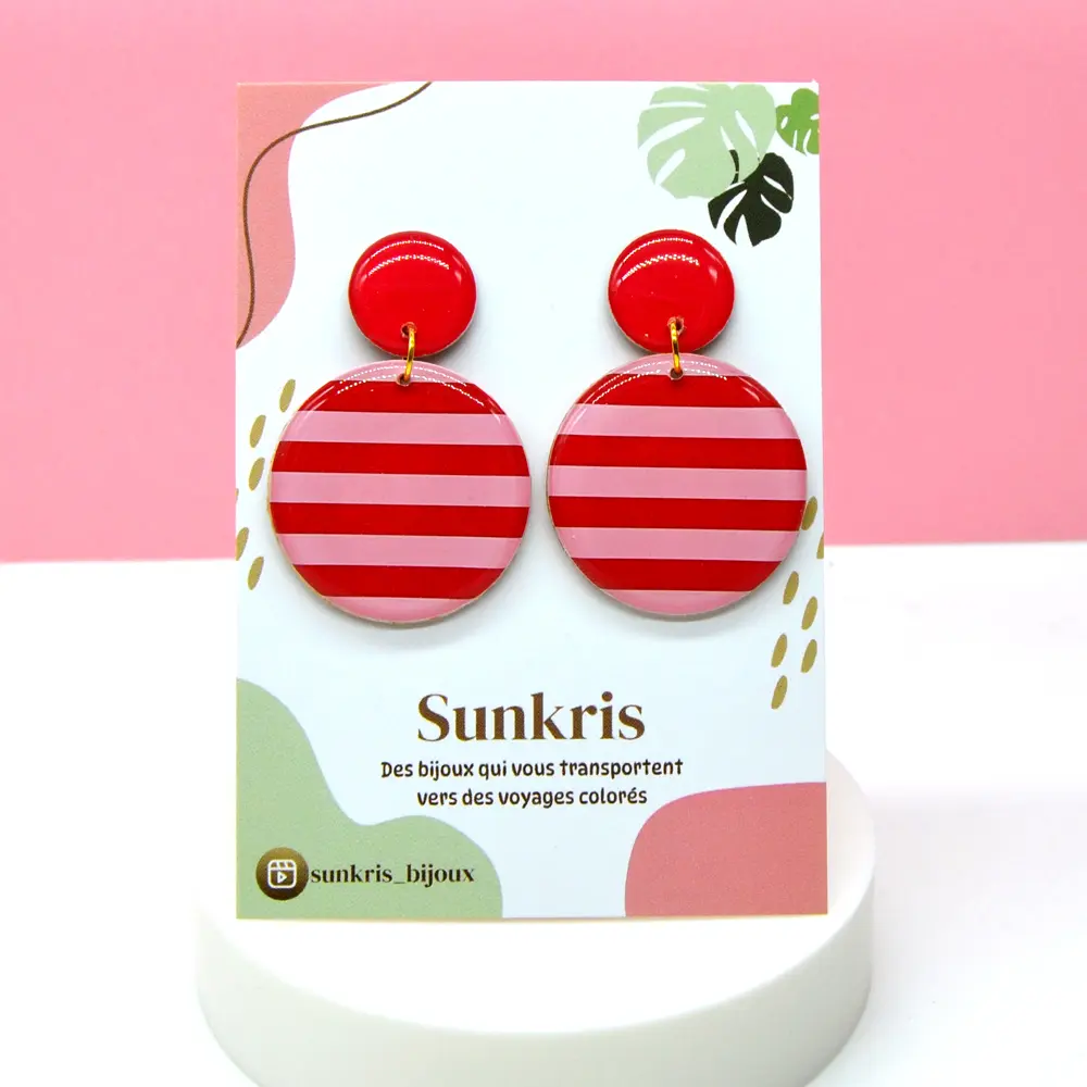 Striped Earrings - Stainless Steel & Lightweight Wood