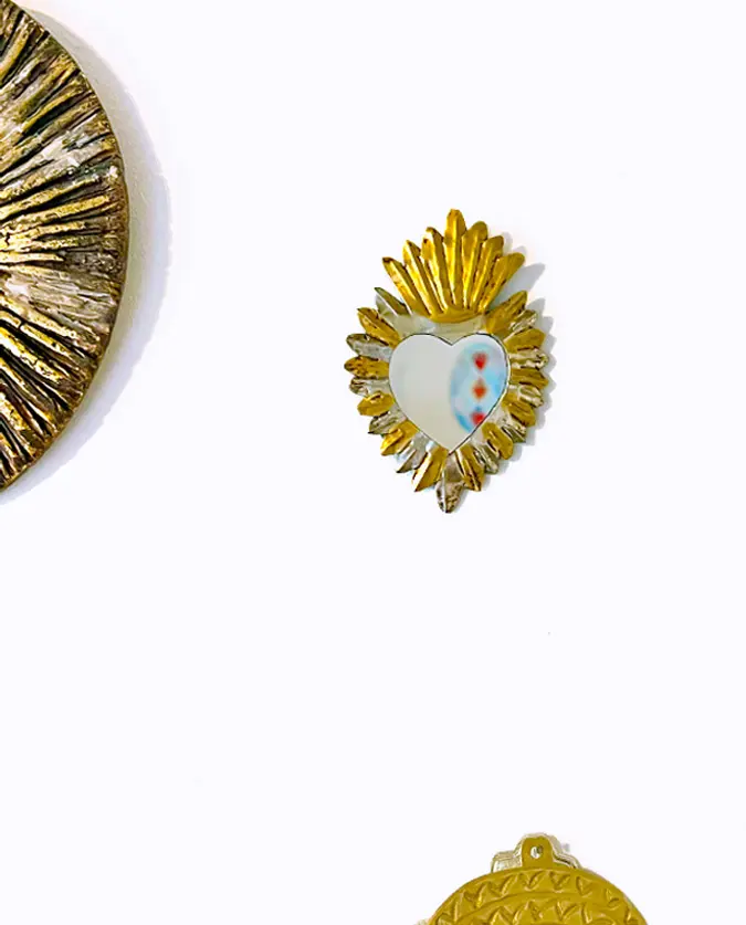 Miroir coeur éclats doré-argenté