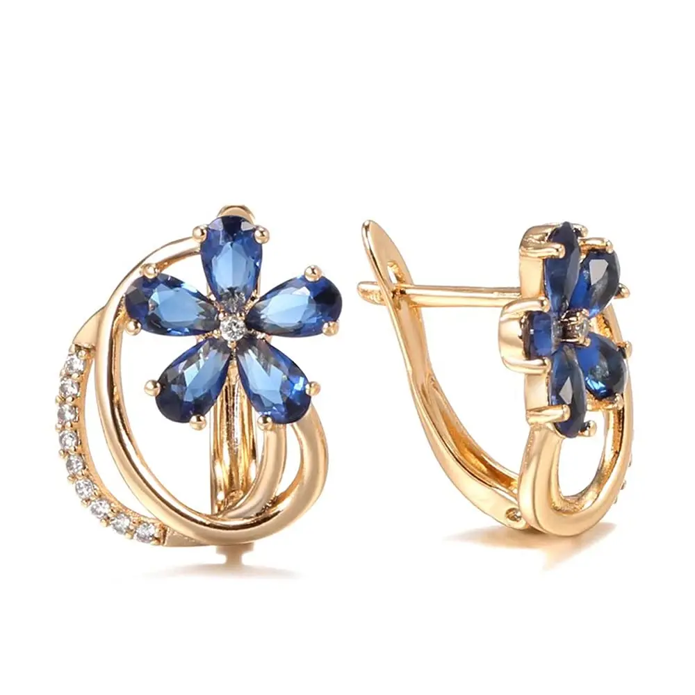 Blue Zircon Drop Earrings – Fashion Jewelry – 18k Rose Gold Plated Copper – 1 Pair