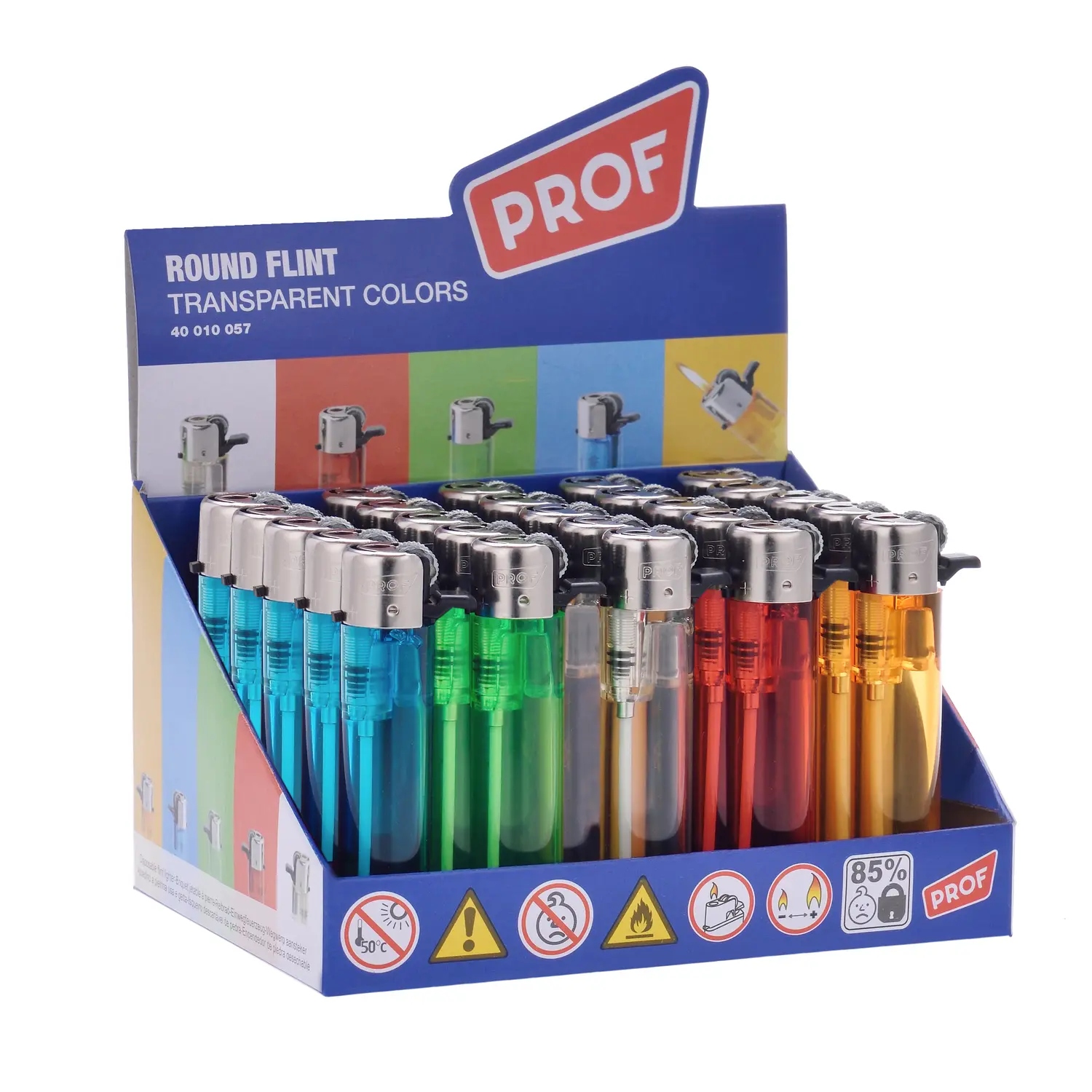 PROF transparent disposable lighter with barcode – adjustable flame