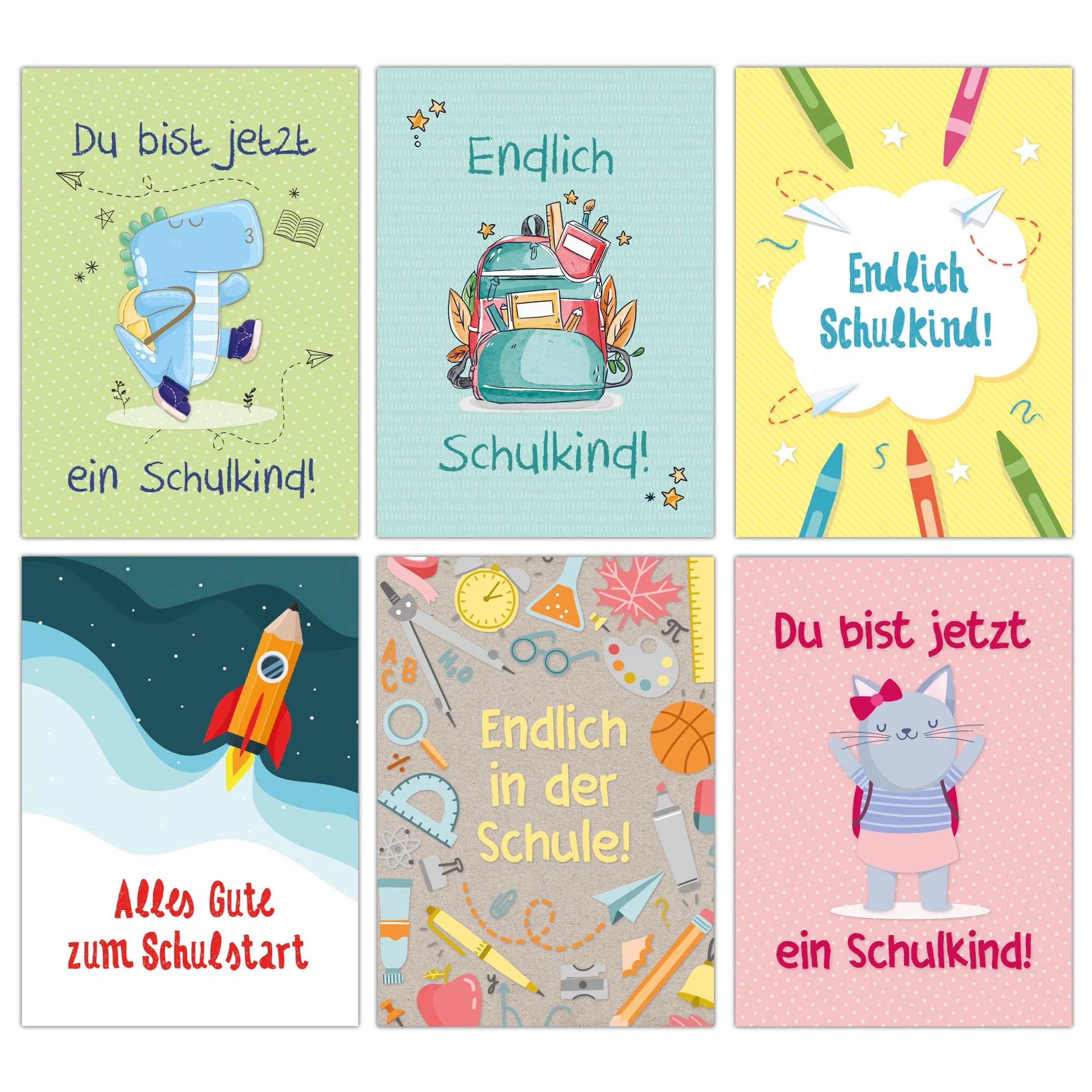 Paper Dragons 12 Greeting Cards for Starting School - Colorful with Animals