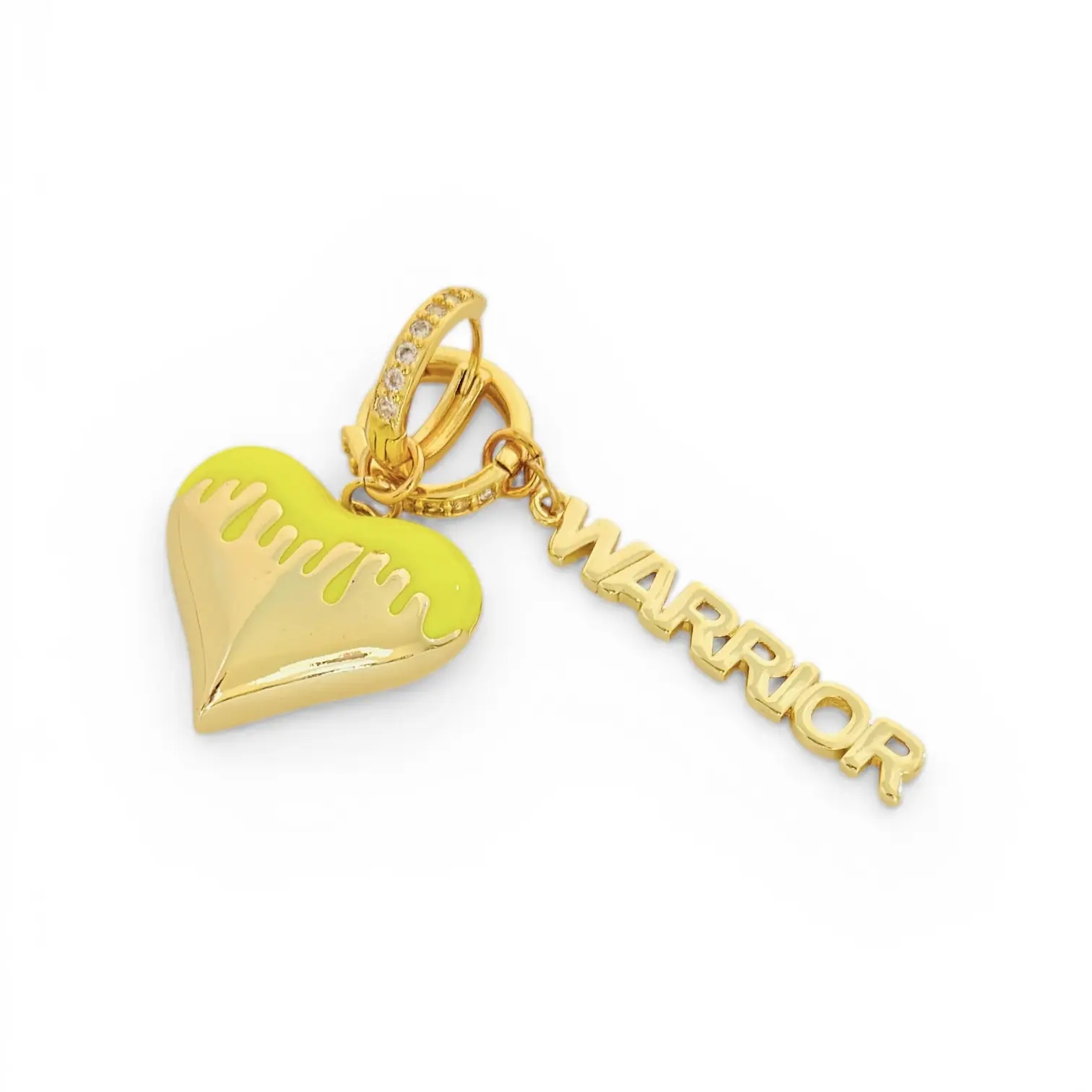 Queenie Yellow Hoop Earrings - Yellow Heart & Warrior Inscription - Stainless Steel and Brass