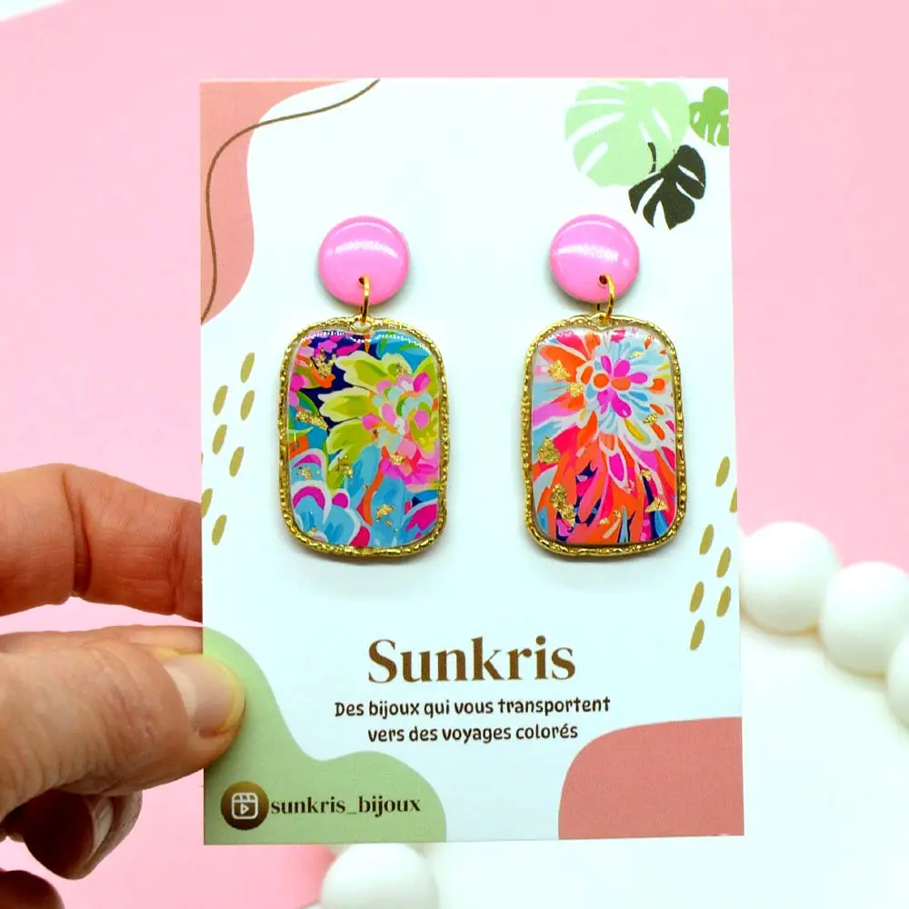 Resin and Gold Flower Earrings - Pastel Shades - Spring Collection