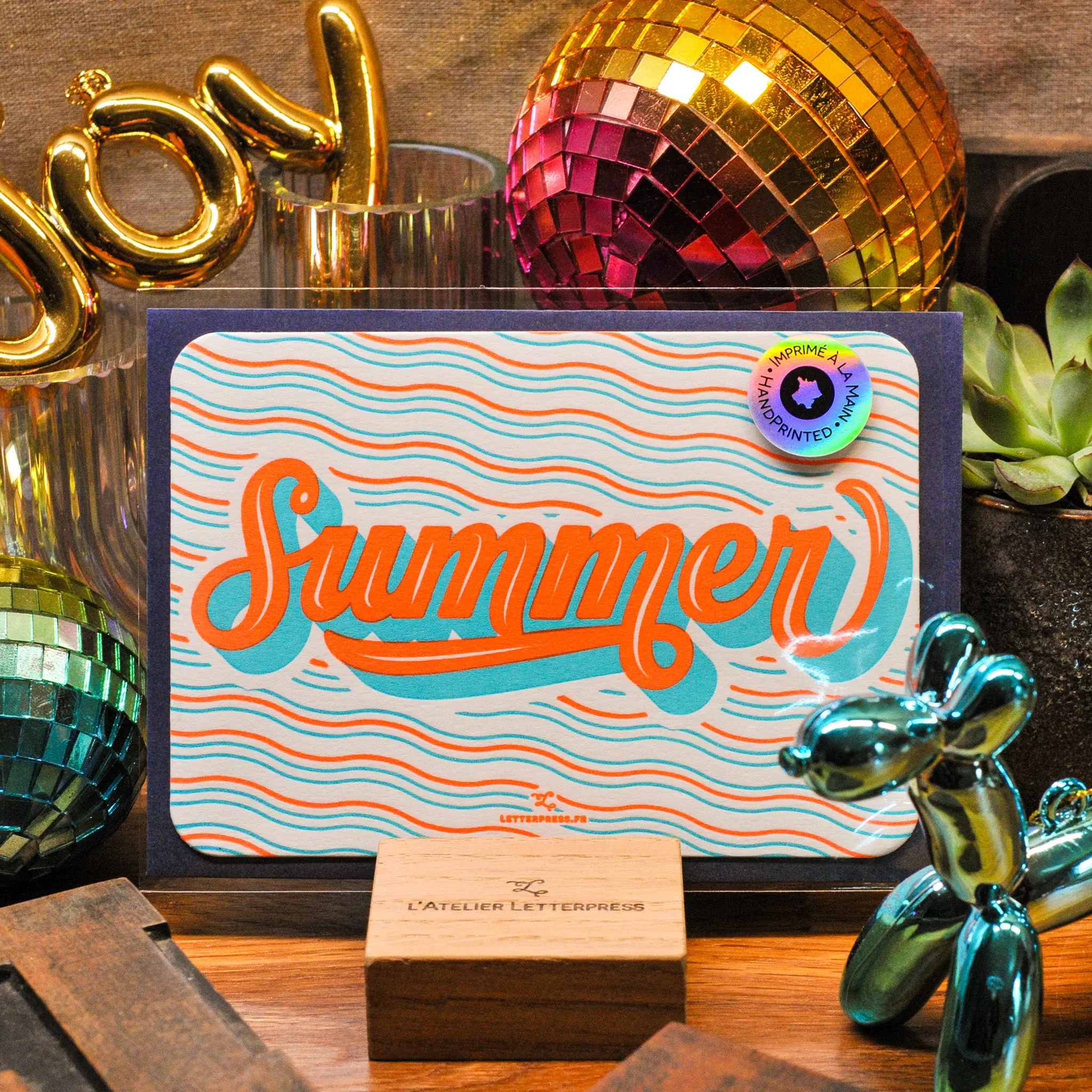 Letterpress Summer Card (with envelope), love, colorful, pattern, neon