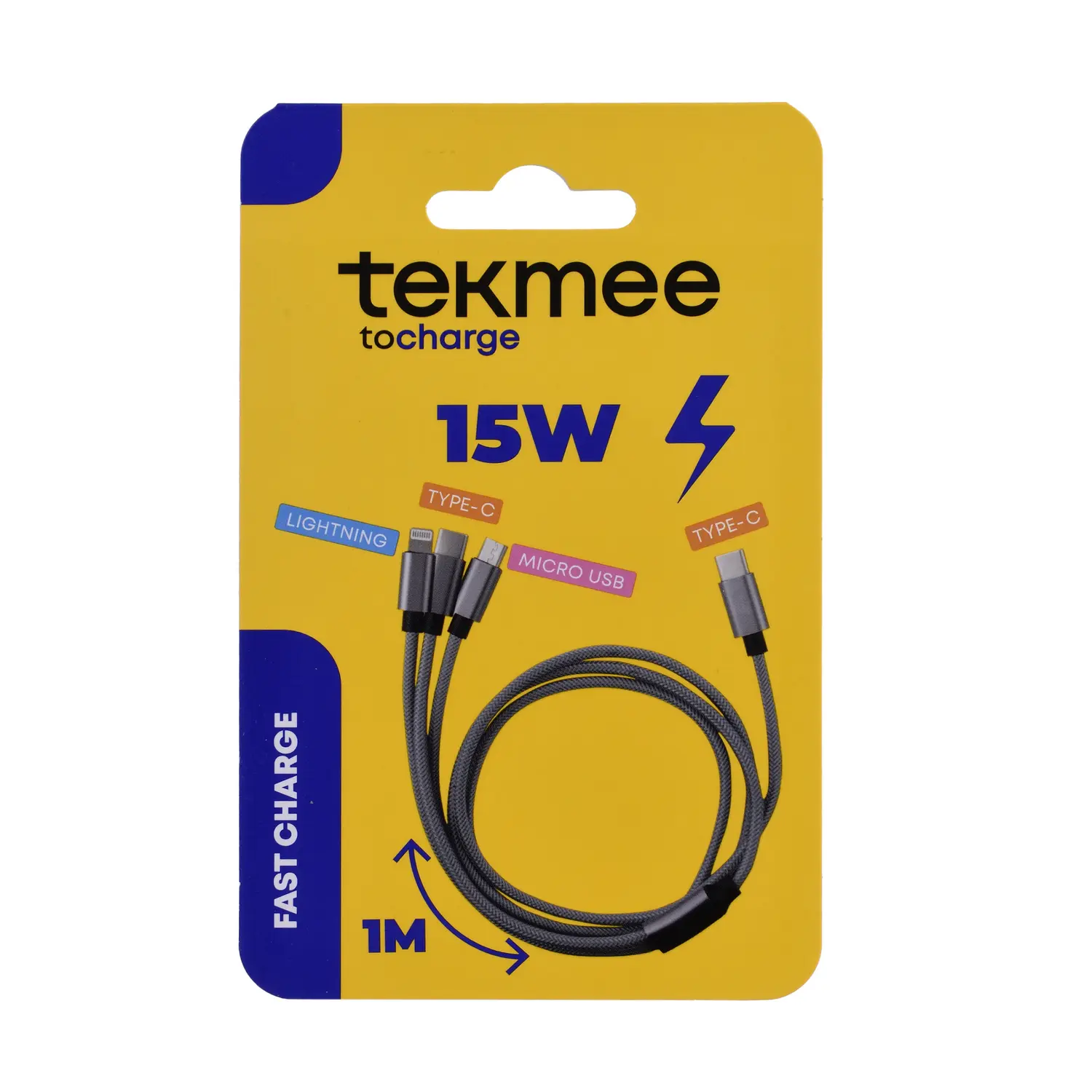 3-in-1 braided nylon charging cable – 1 m