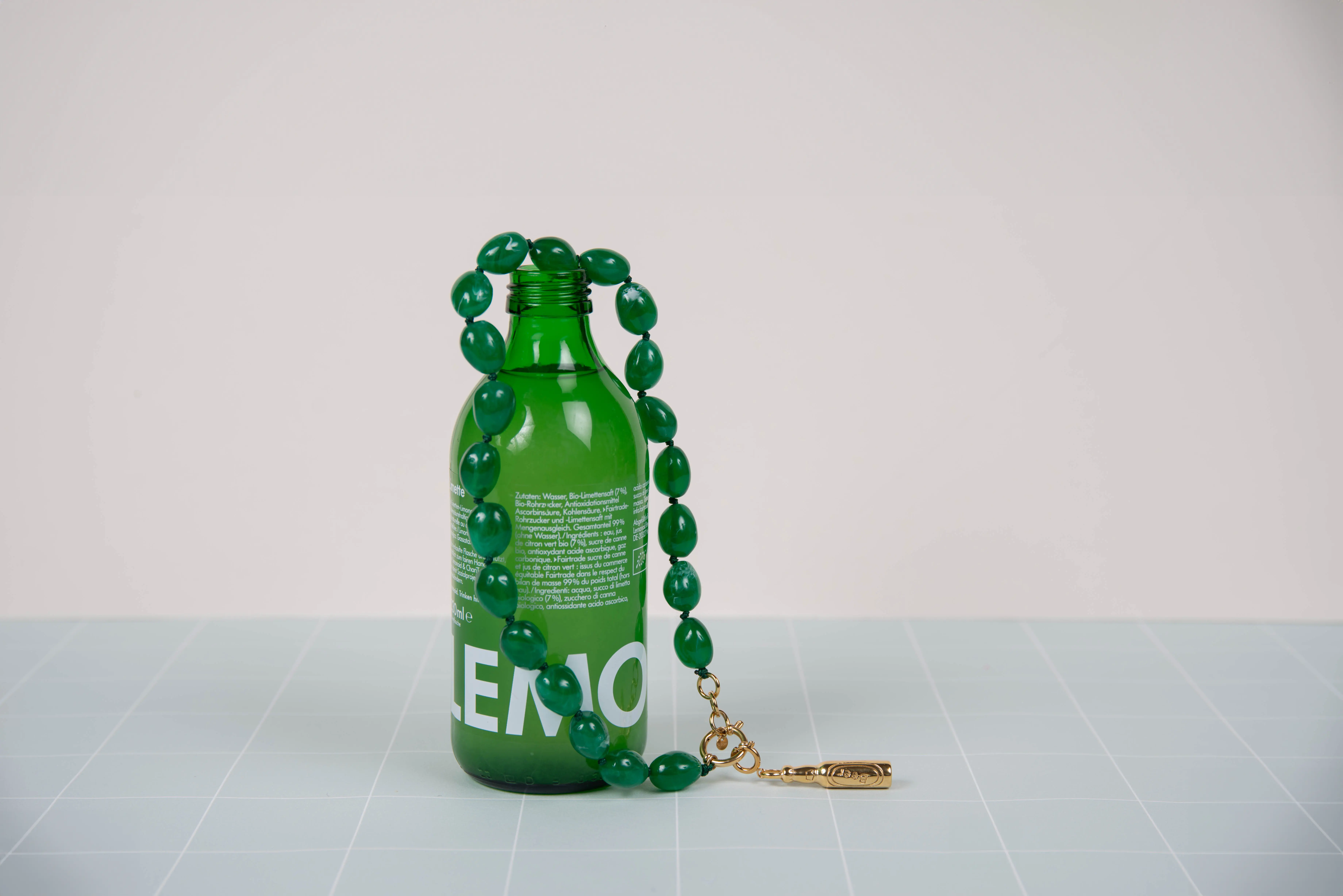 Green resin necklace - with beer charms