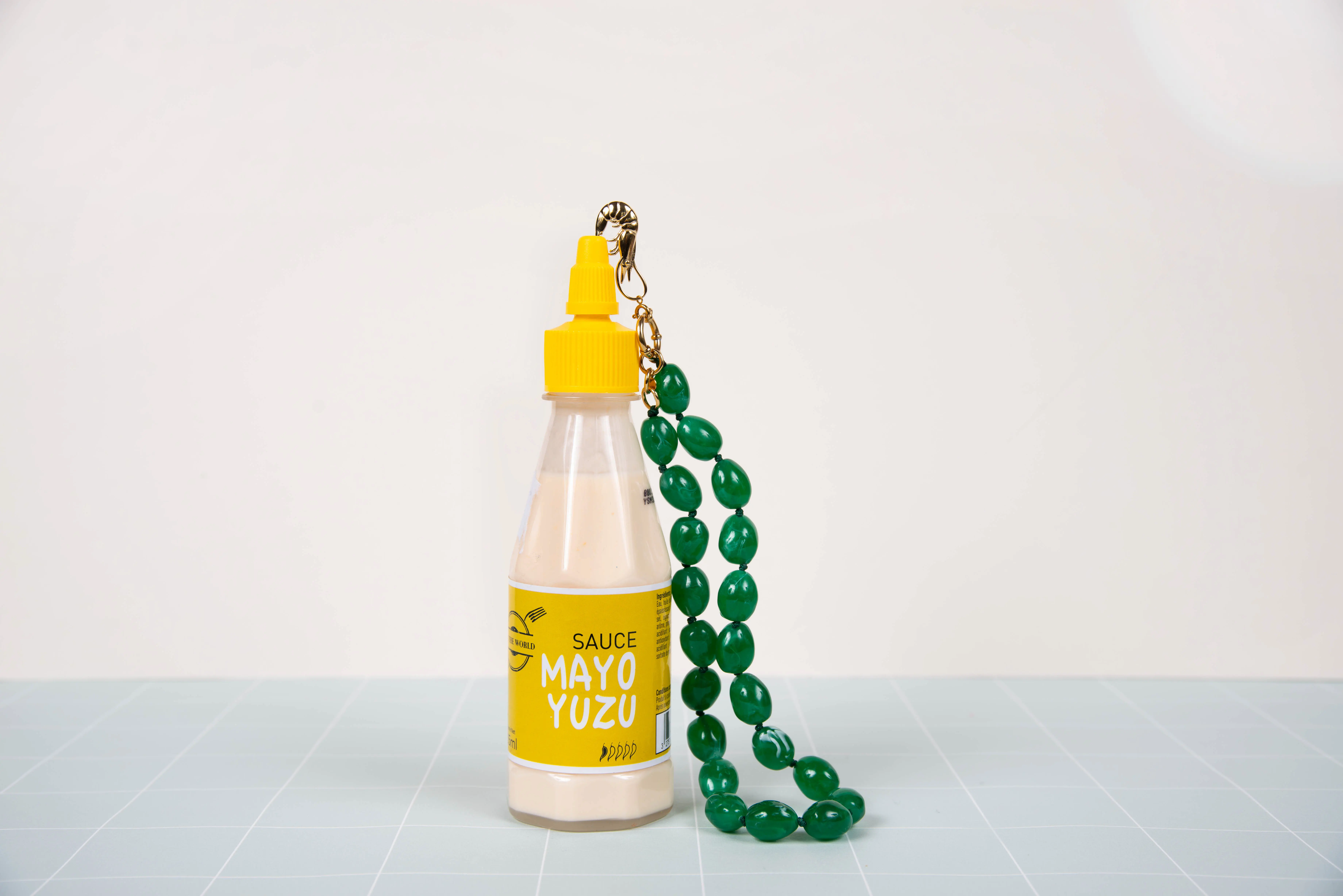 Green resin necklace - with shrimp charms