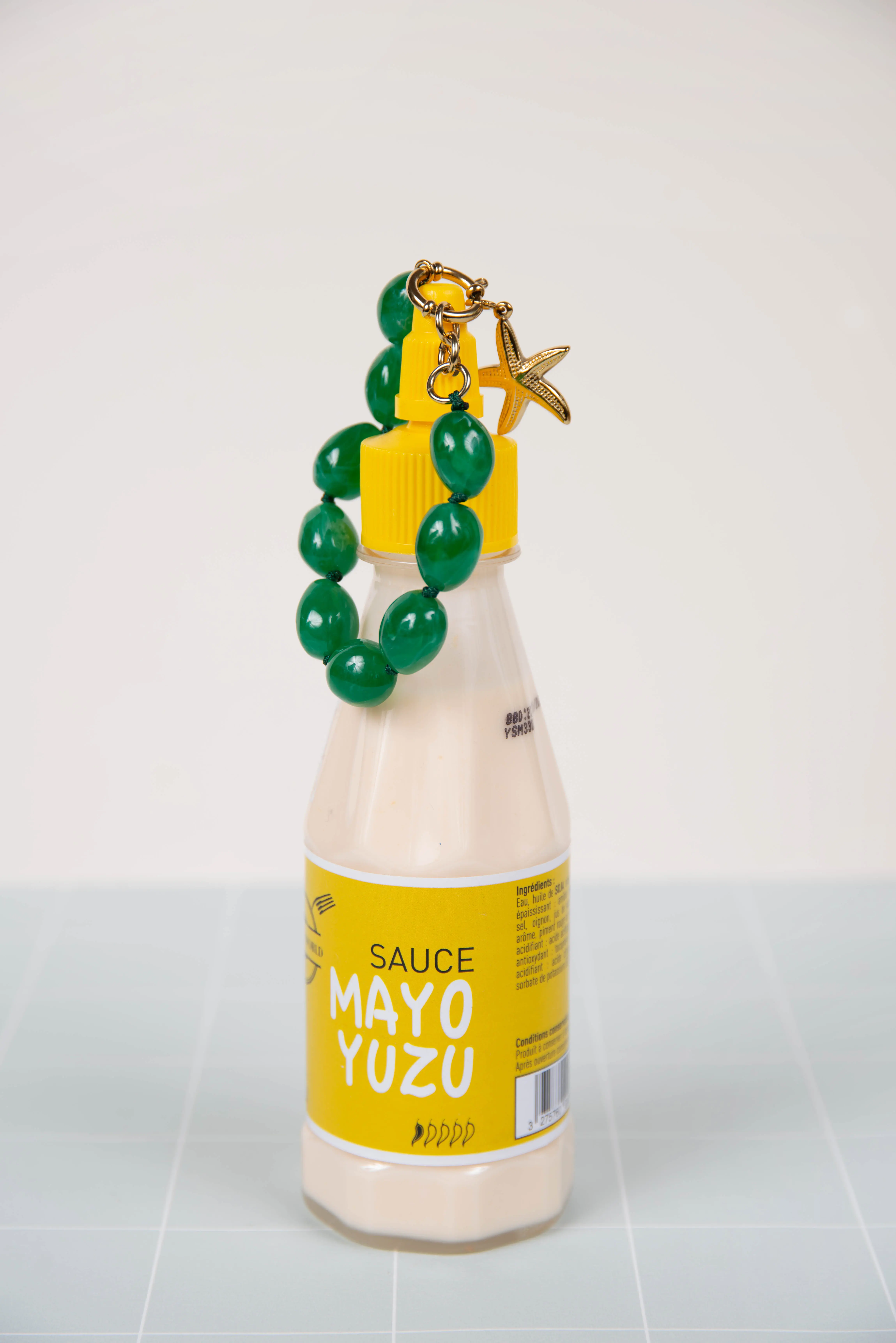 Green resin bracelet - with shrimp charms
