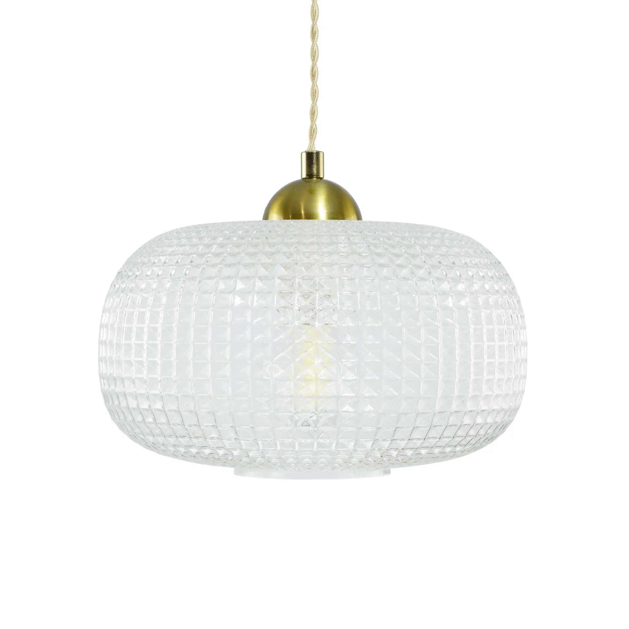 Gena pendant light in amber or clear embossed glass