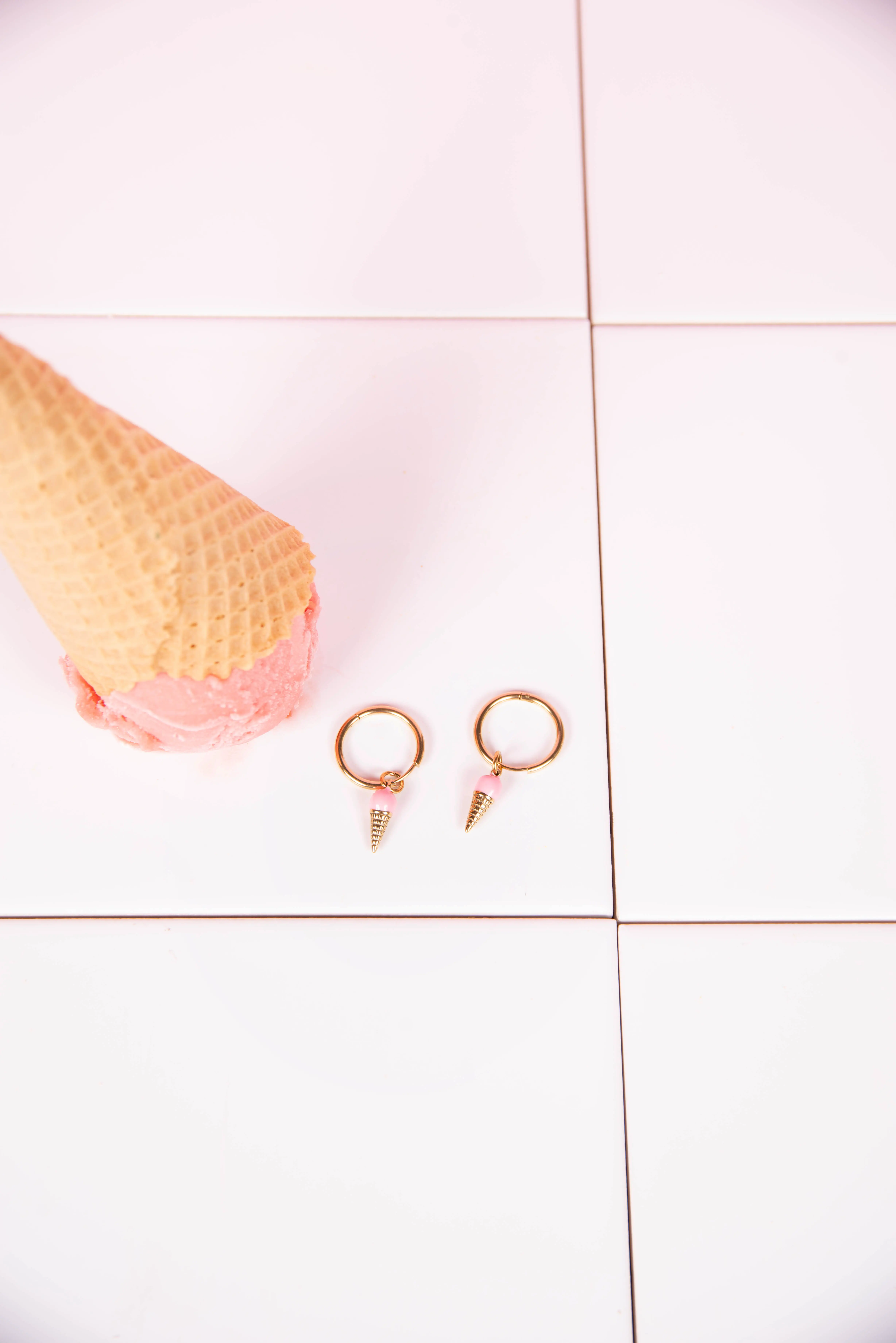 Stainless steel hoop earrings with ice cream cone charms