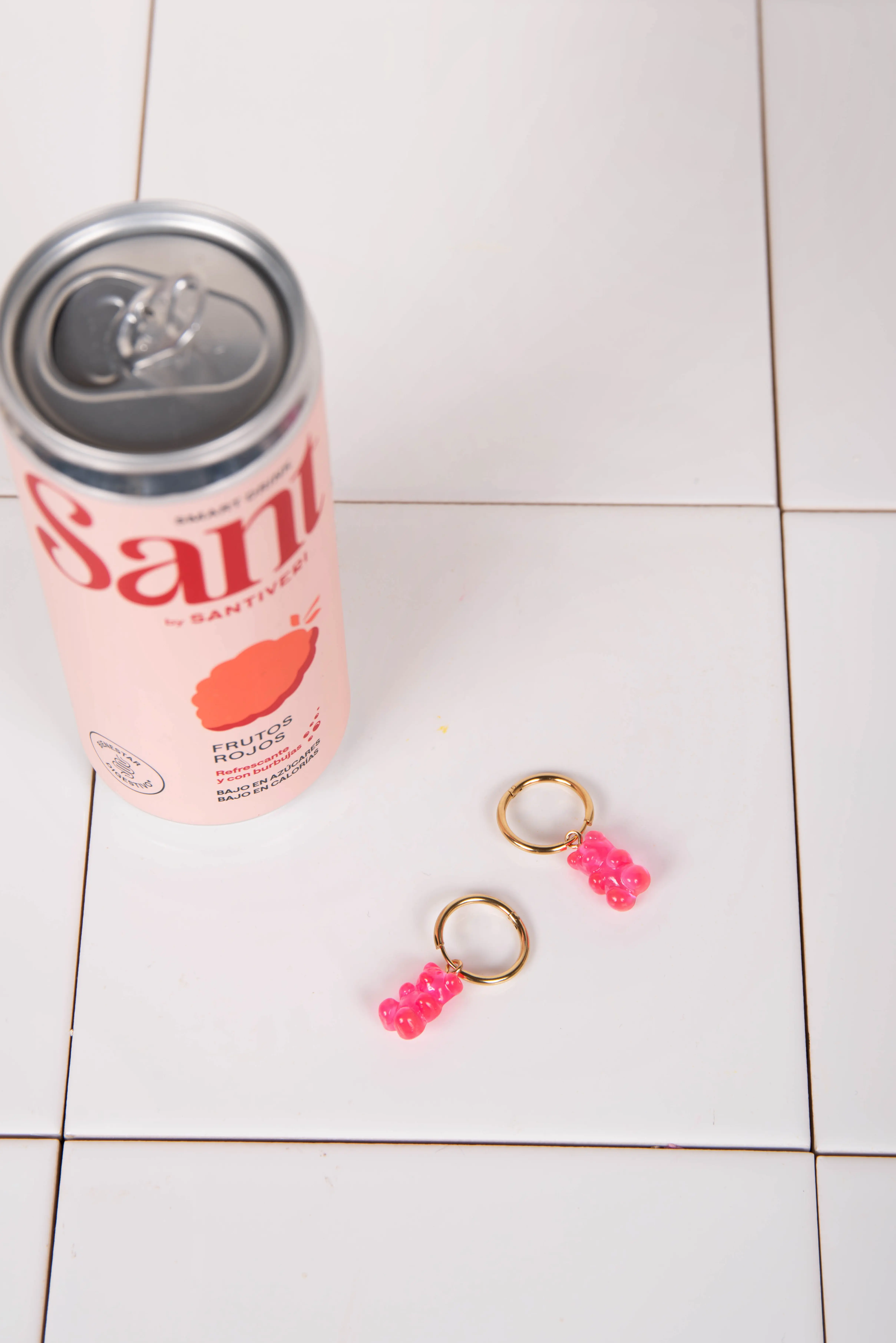 Stainless steel hoop earrings with teddy bear charms
