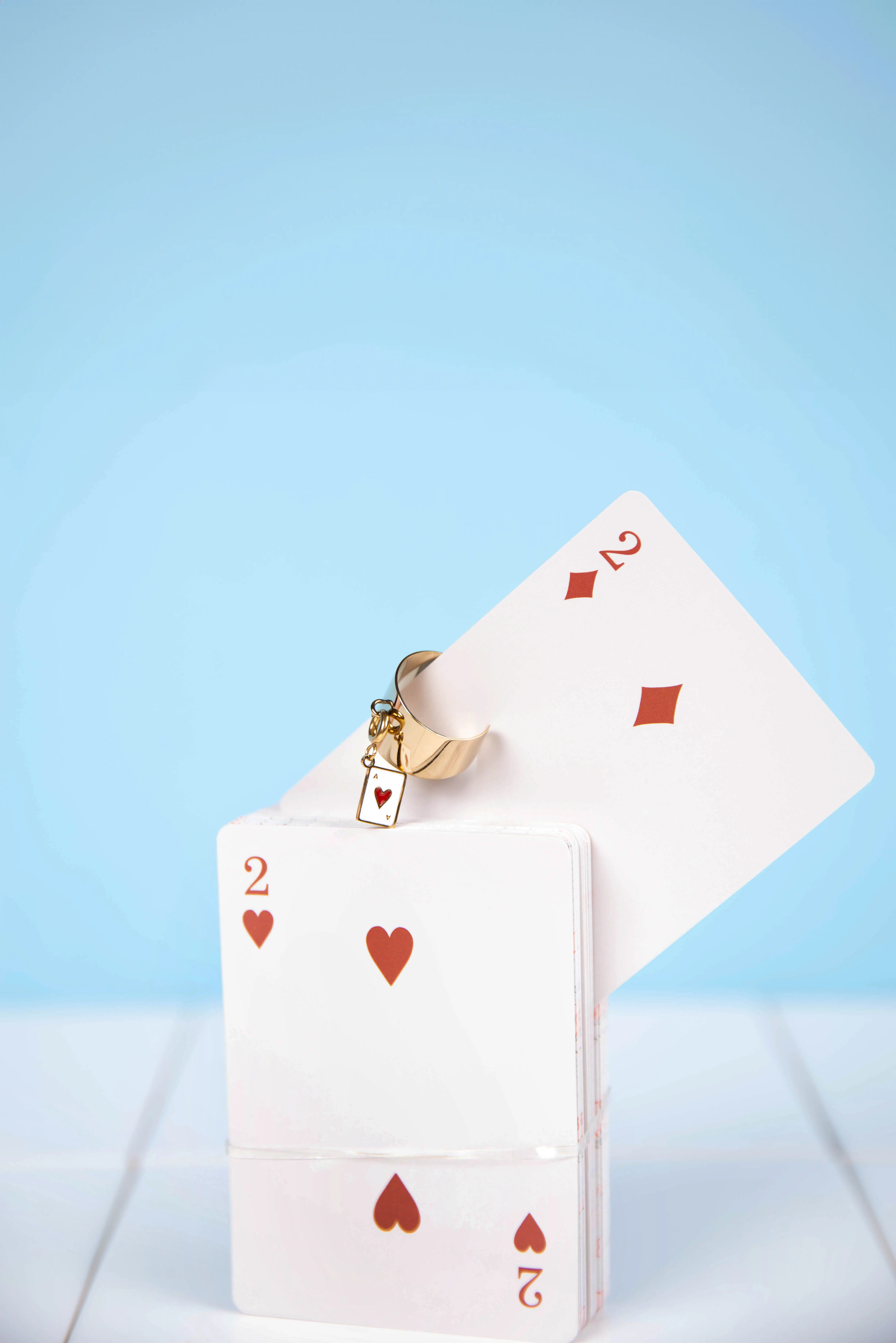 Adjustable stainless steel ring with ace of hearts charm