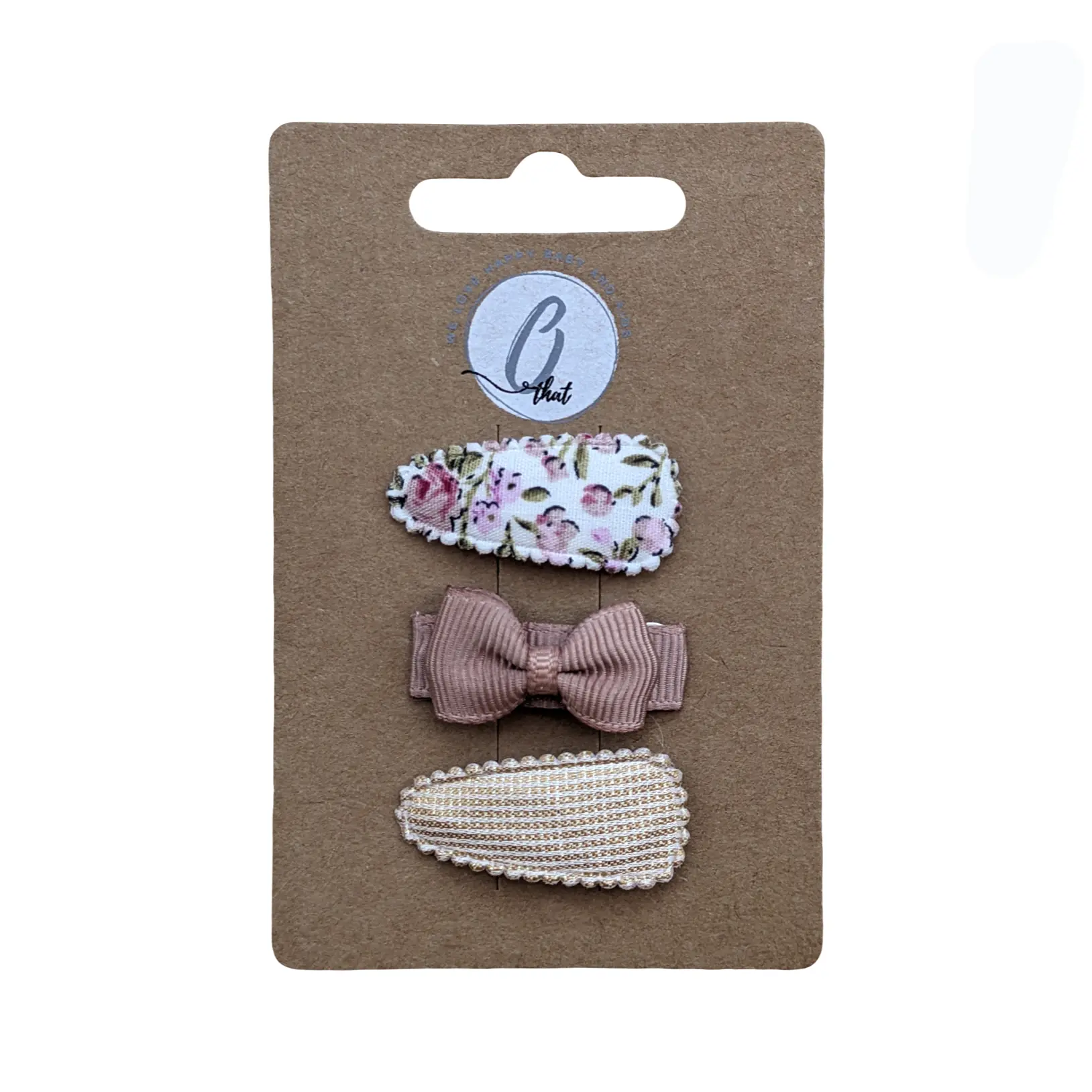 Babyhaarspangen mit Mini-Schleife, taupe/gold/zierliche Blume