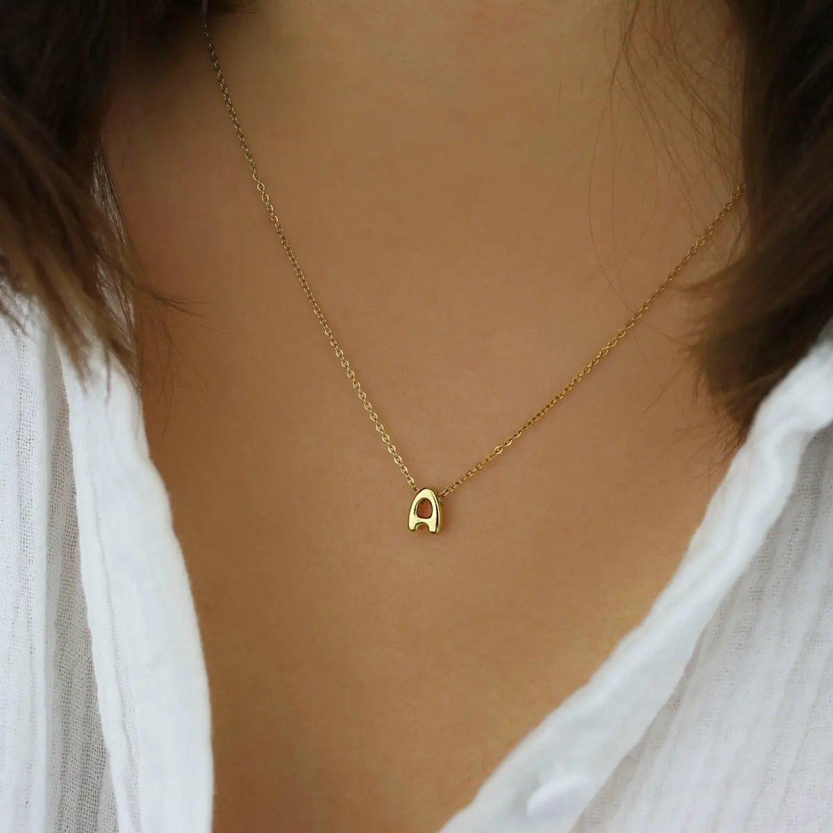 Gold-tone stainless steel initial letter necklace, women's name necklace