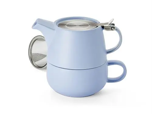 Blaues Keramik-Teeservice – 0,5-Liter-Teekanne + 0,25-Liter-Tasse mit Edelstahlfilter