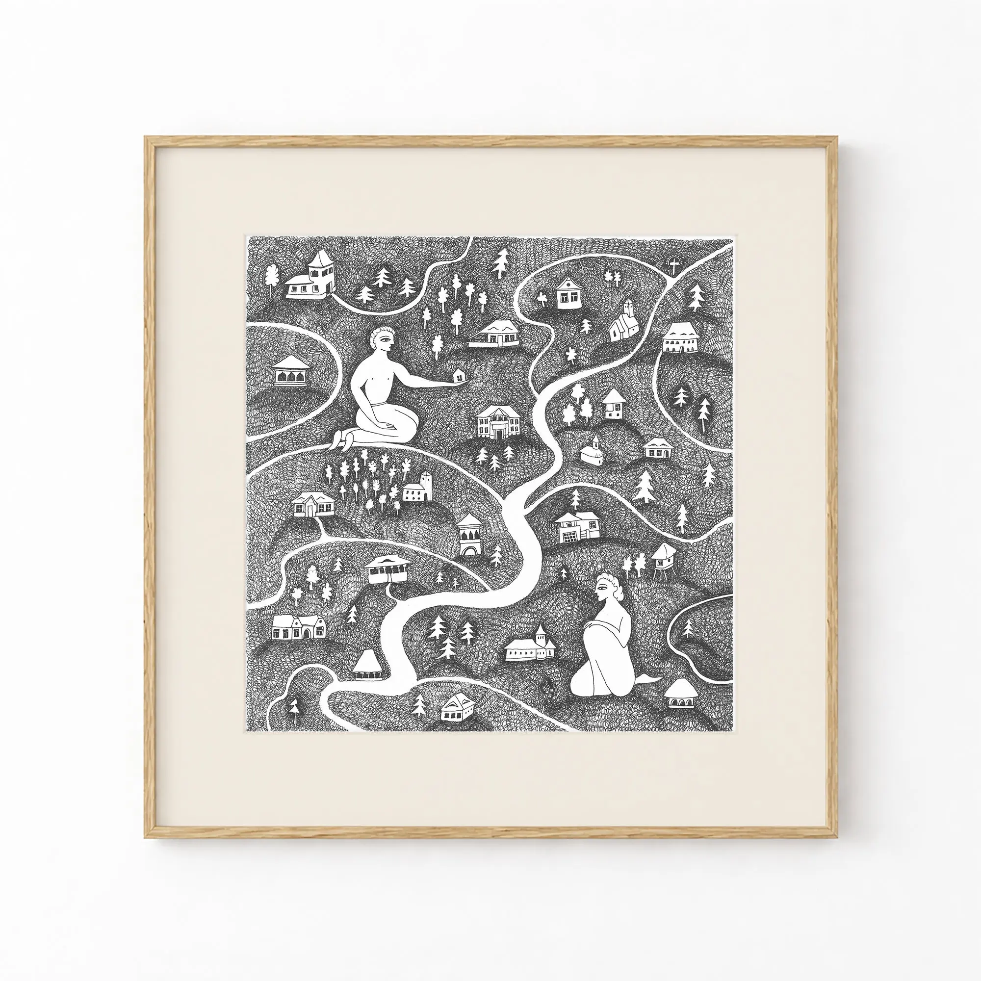 Village Art Print, Tale ink Series