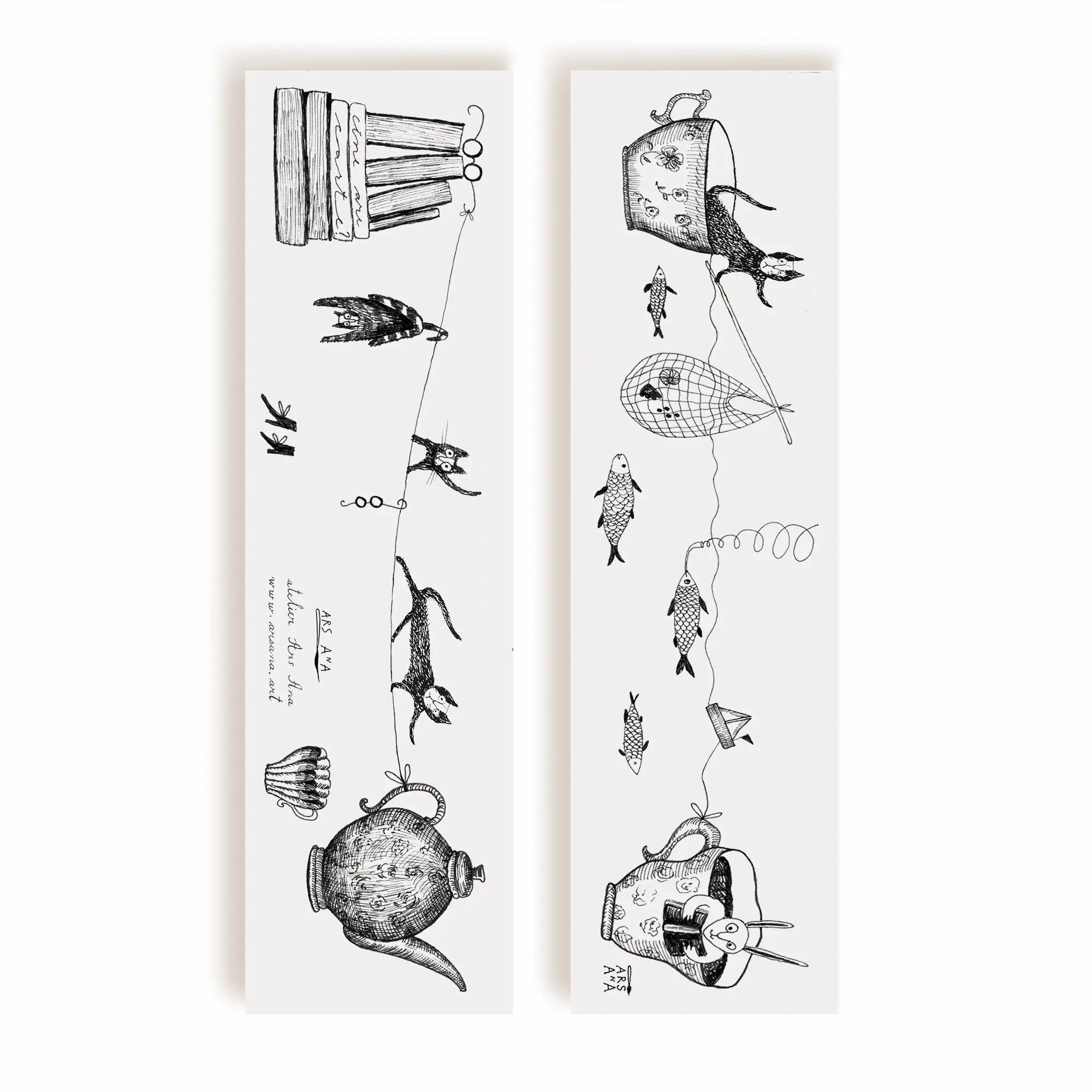 Cats Tea Bookmark, Illustrated Literary Gift for Book Lovers
