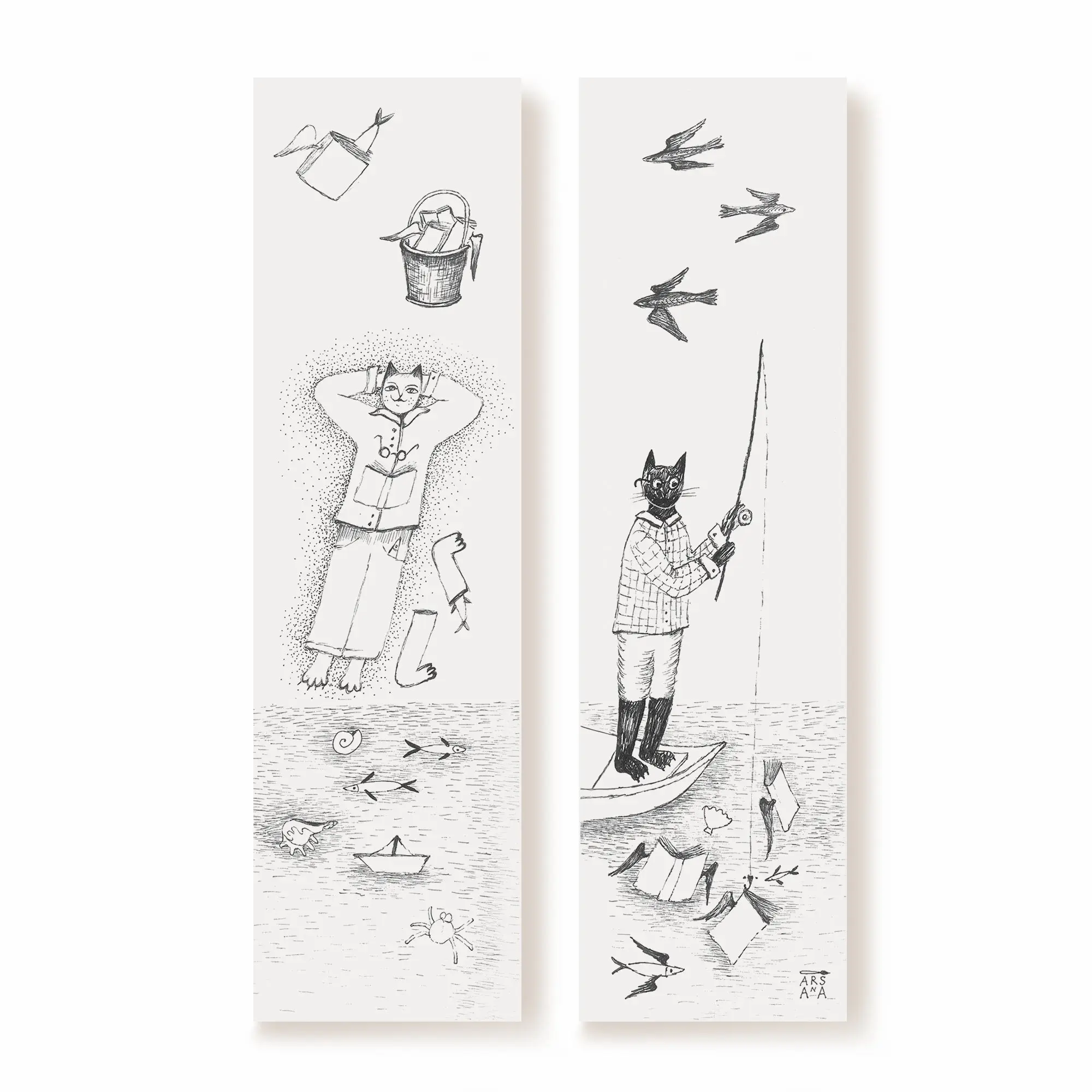 Fishing Cat Bookmark, Illustrated Literary Gift for Book Lovers
