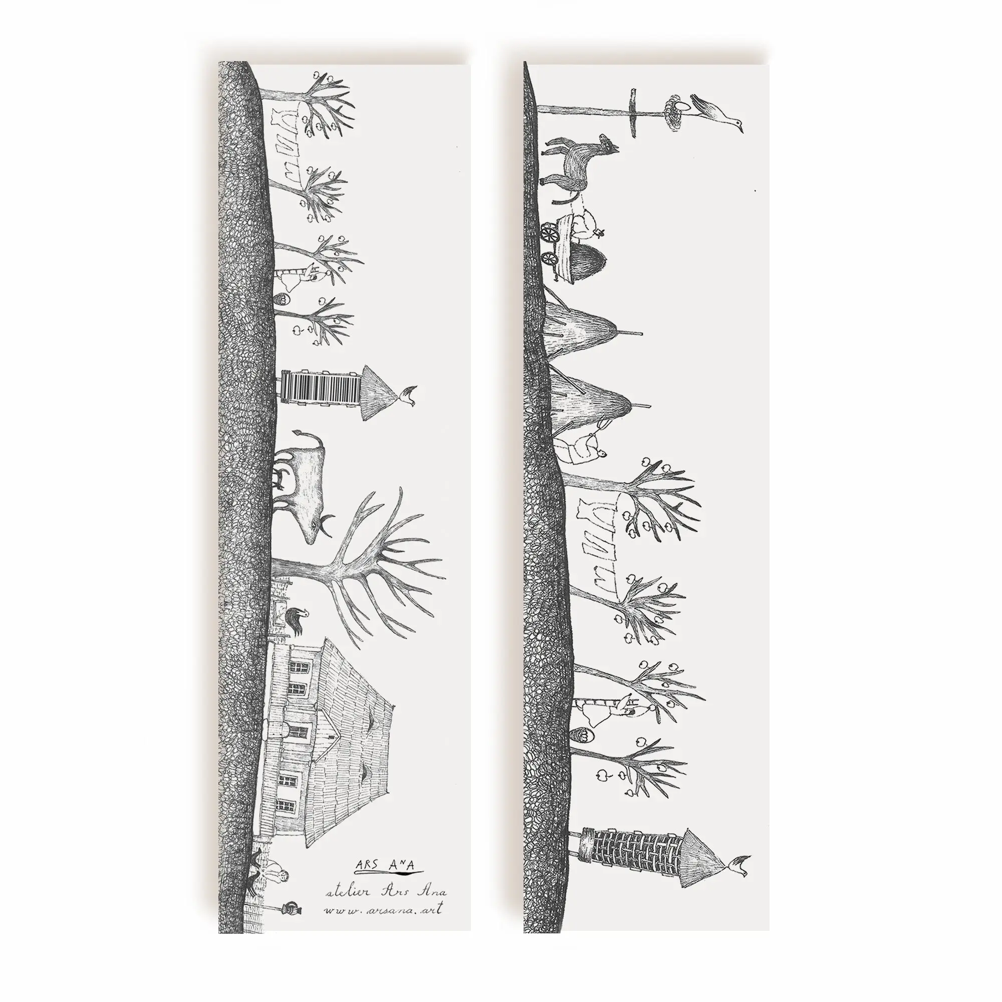 Village Life Bookmark, Illustrated Literary Gift for Book Lovers