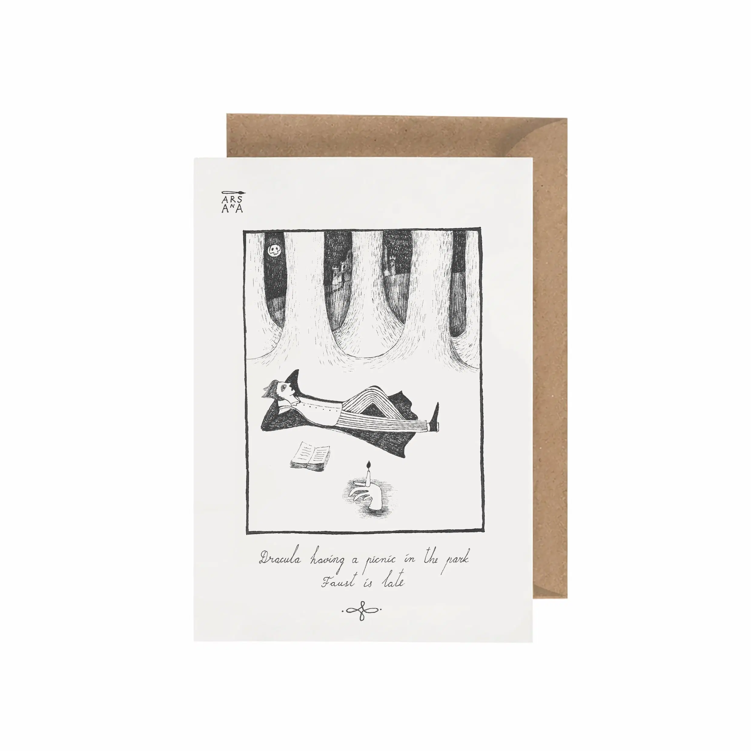 Dracula having a picnic in the park, Faust is late, A6 with Recycled Envelope
