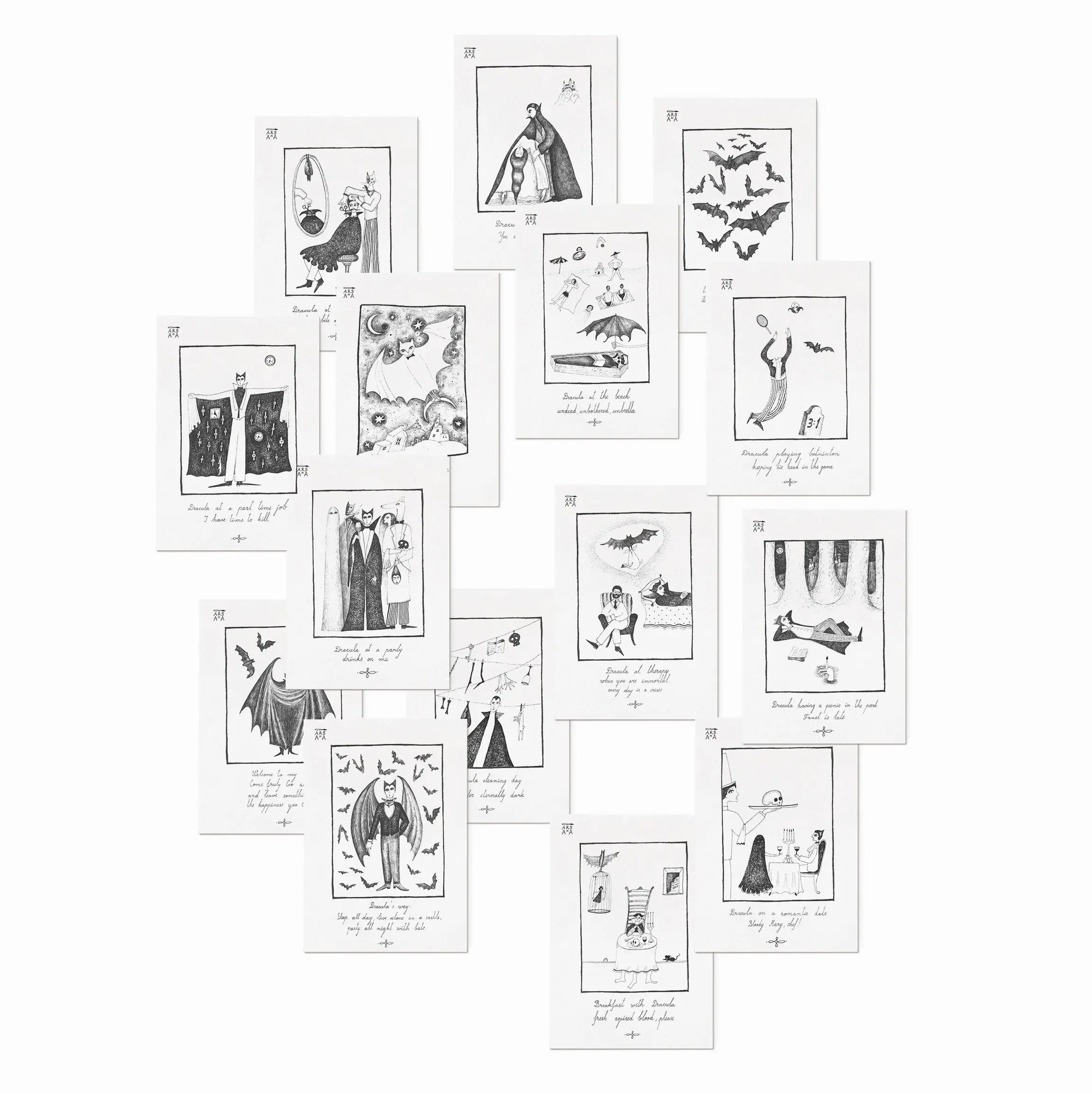 Set of 15, the whole collection, Count Dracula Series, A6, with Envelope