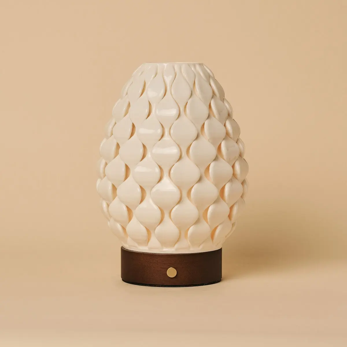 Serena Dark Brown Wooden Rechargeable Table Lamp | Cordless, 3D-Printed Porcelain & 3 Light Modes