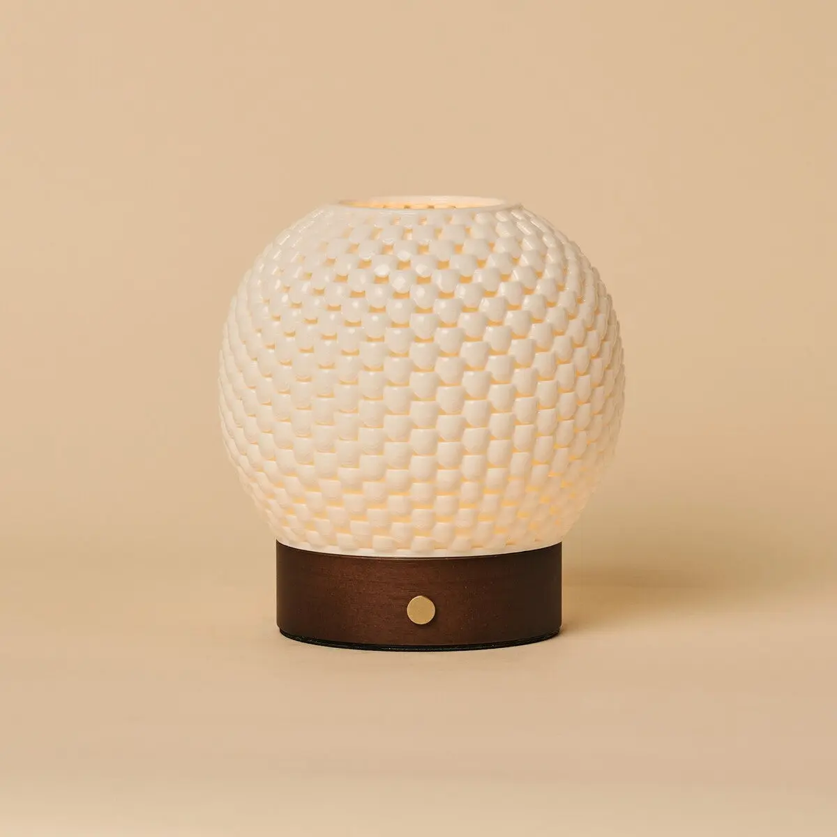 Mare Dark Brown Wooden Rechargeable Table Lamp | 3D-Printed Porcelain, Dimmable & Up to 100 Hours of Battery Life