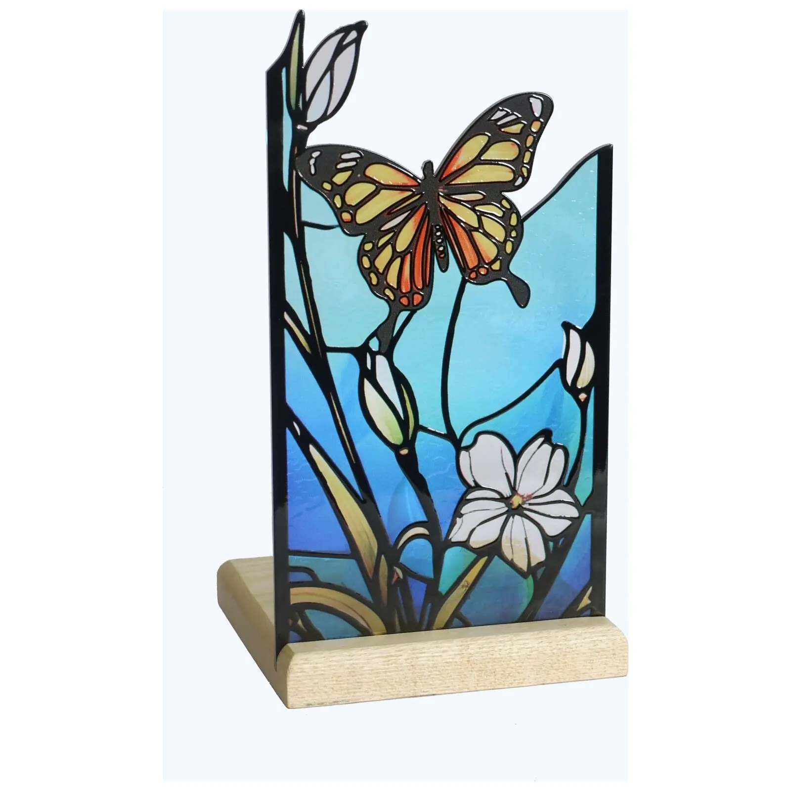 Teelichthalter mit Holzsockel, Schmetterling, Art Light, 25001BF, 10,3 × 10,3 × 19,5 cm